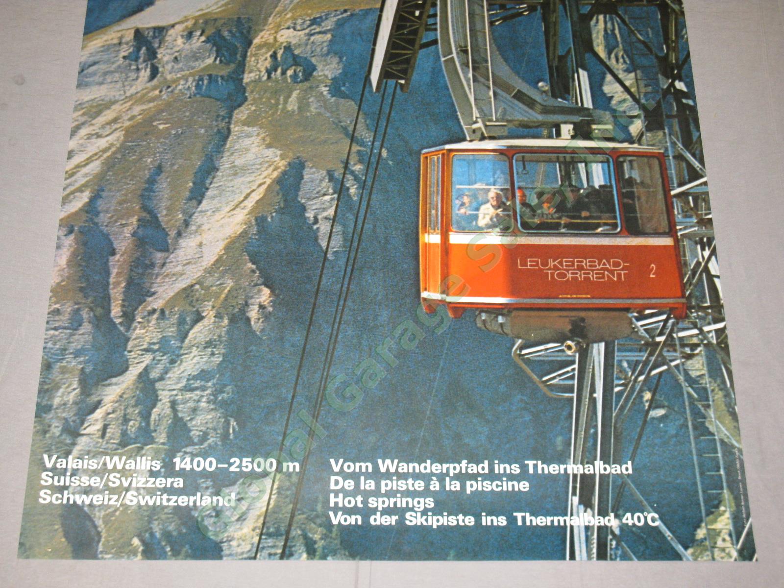 Vtg 1974 Swiss Travel Poster Leukerbad-Albinen Valais Ski Resort Hot Springs NR! 2