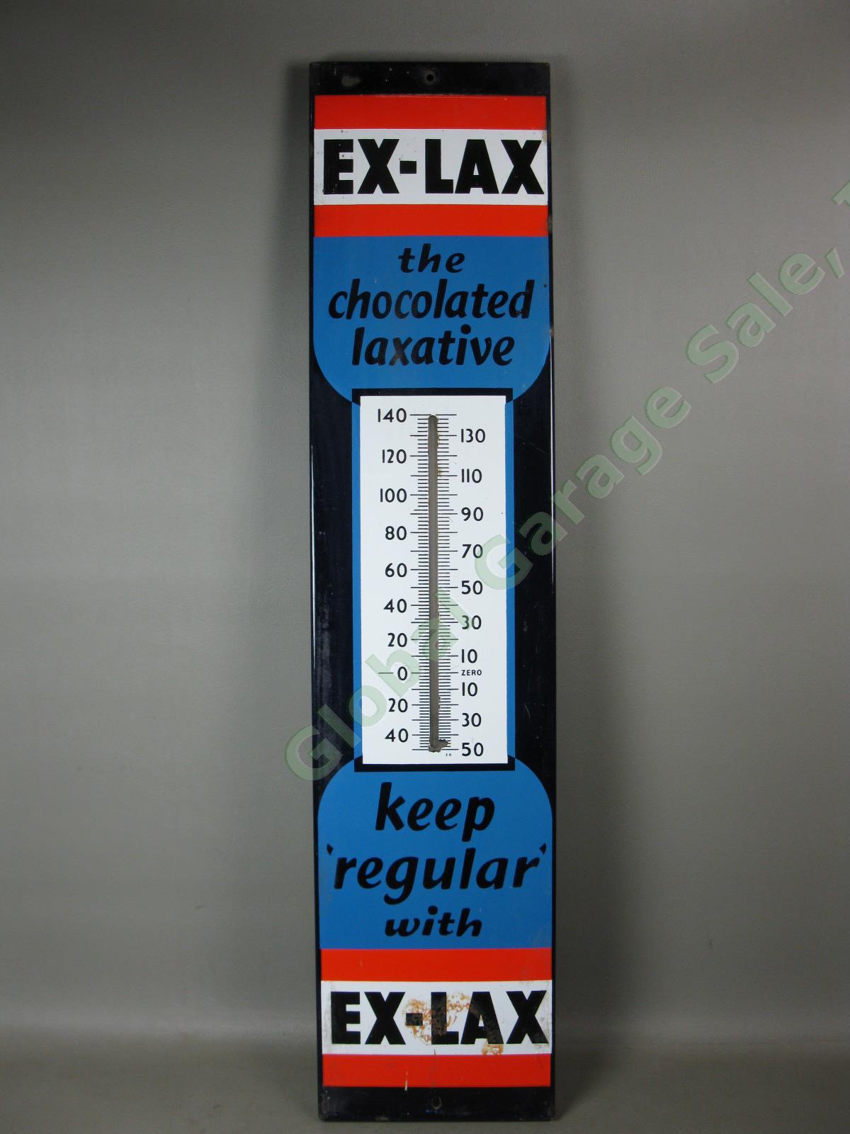 Vtg 36" EX-LAX Porcelain Enamel General Drug Store Thermometer Advertising Sign