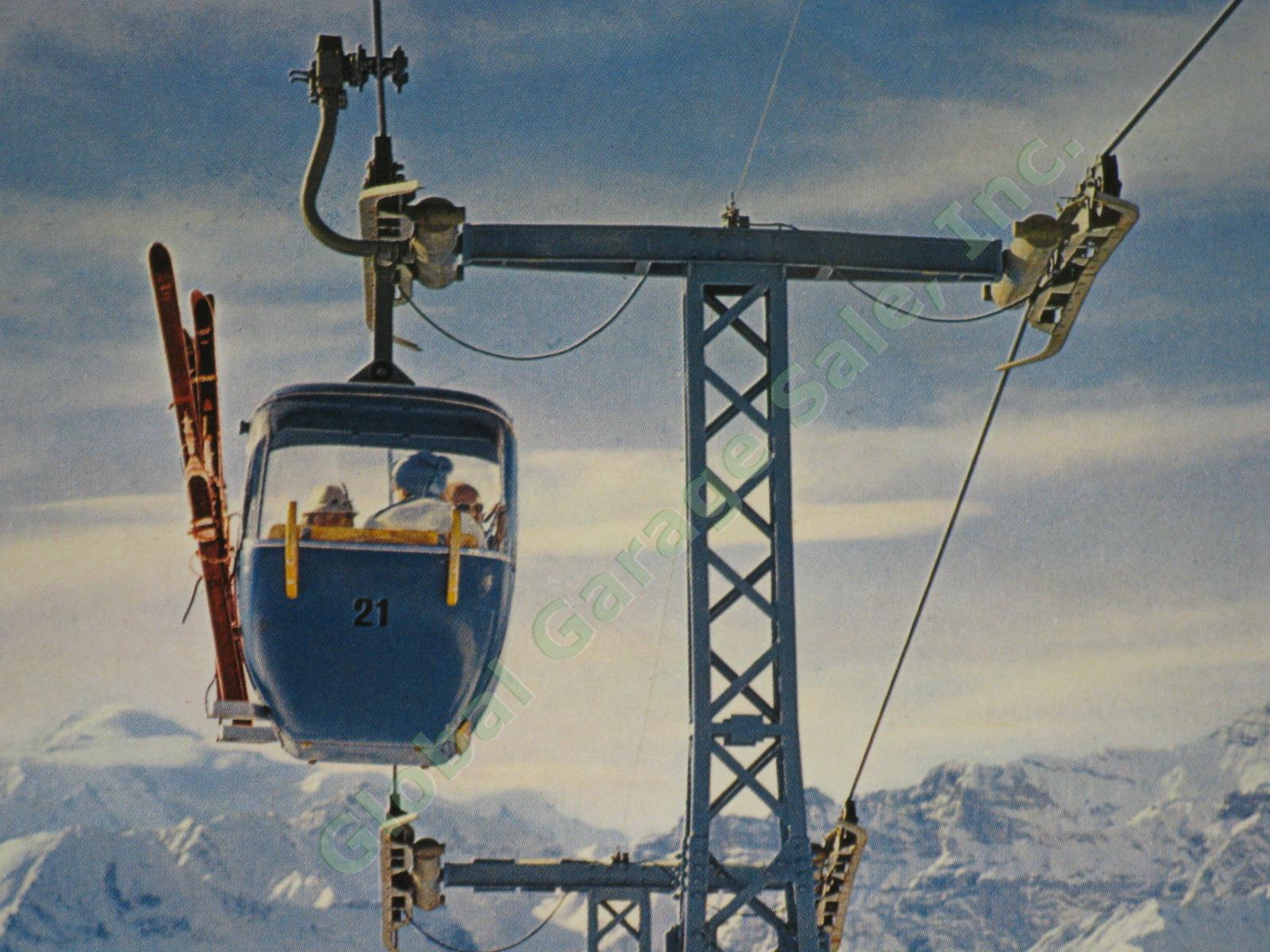 Vtg 1960s Swiss Travel Ski Poster Hello Switzerland Lake Geneva Vaud Cable Car 3
