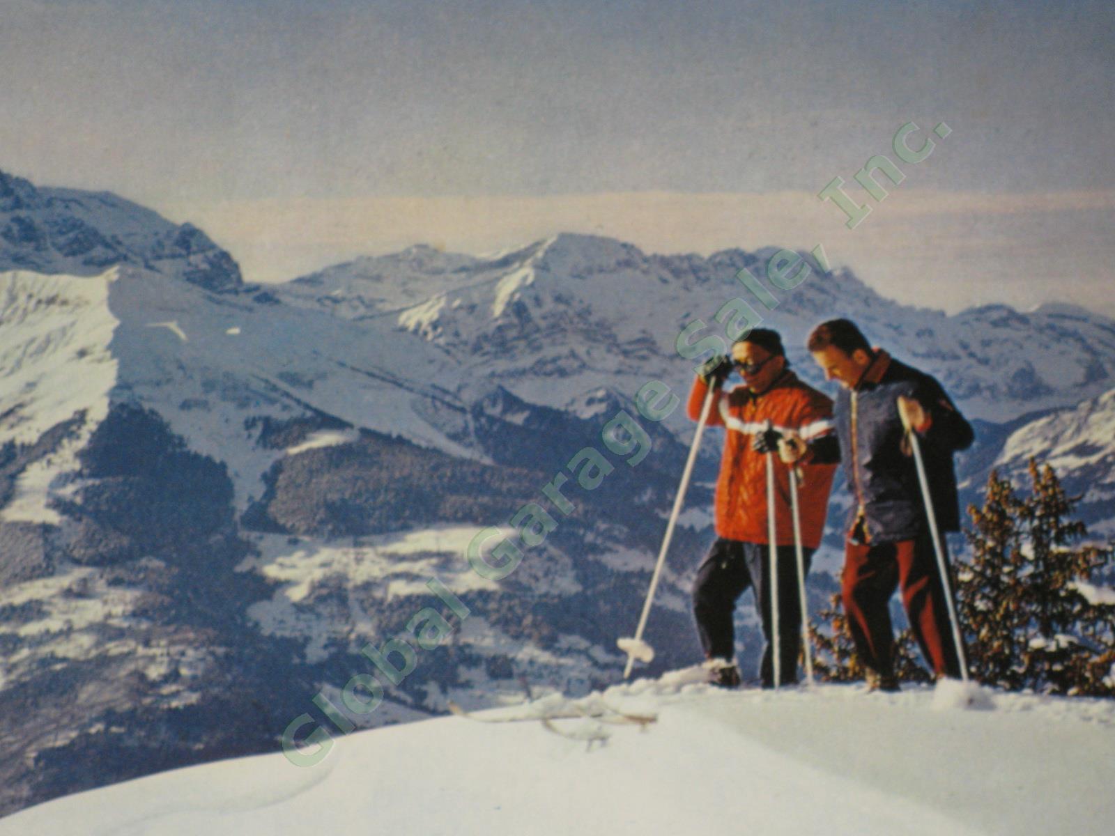 Vtg 1960s Swiss Travel Ski Poster Hello Switzerland Lake Geneva Vaud Cable Car 4