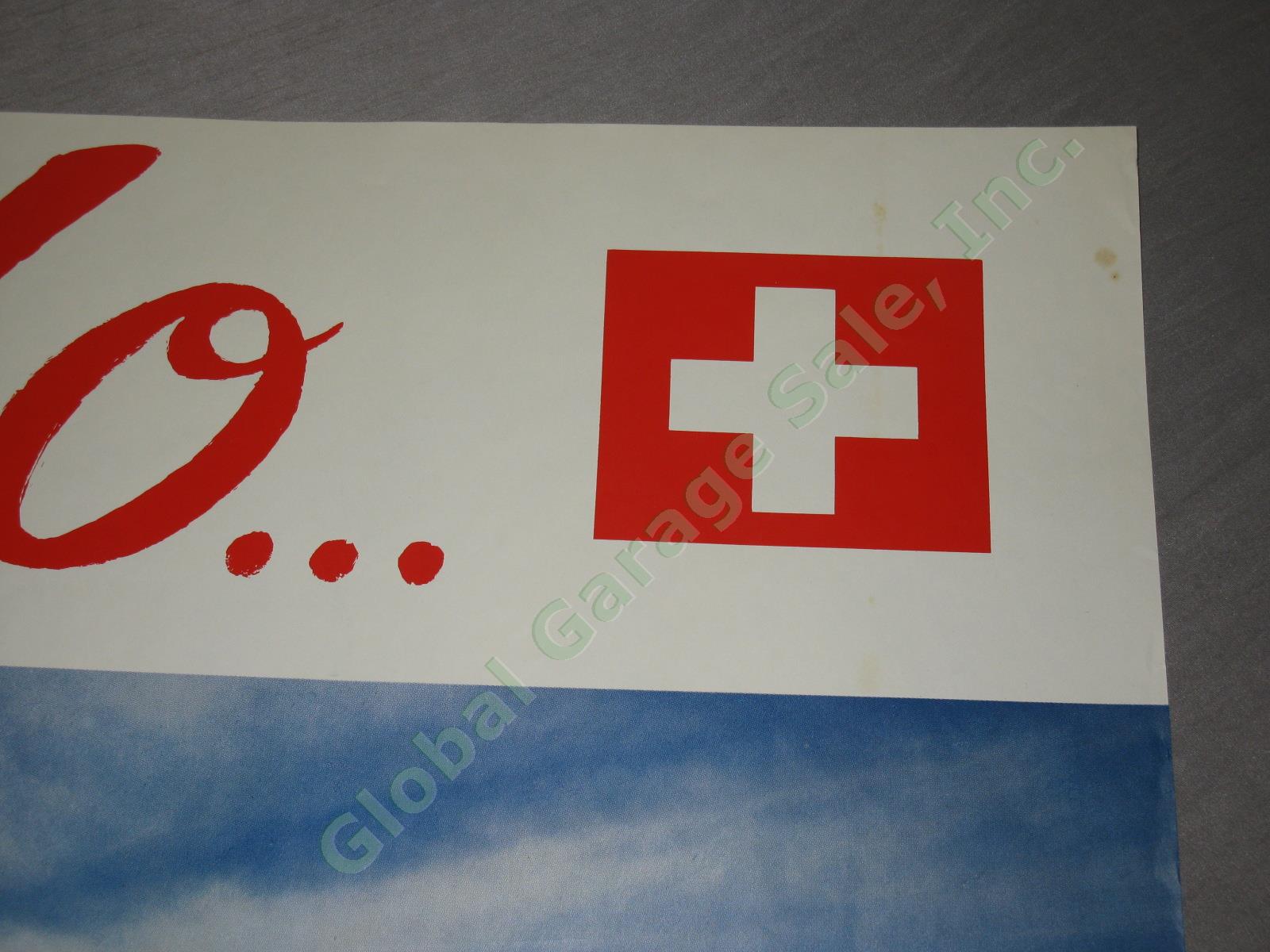 Vtg 1960s Swiss Travel Ski Poster Hello Switzerland Lake Geneva Vaud Cable Car 8