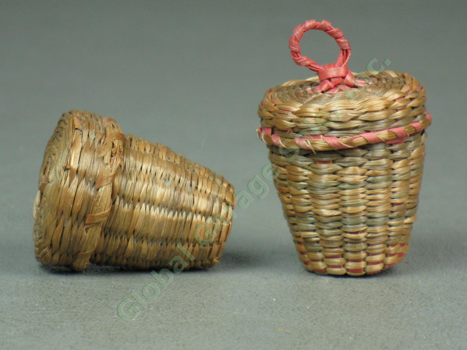 Vtg Antique Sewing Thimbles Sweetgrass Basket + Pincushion Lot Sterling Bakelite 4