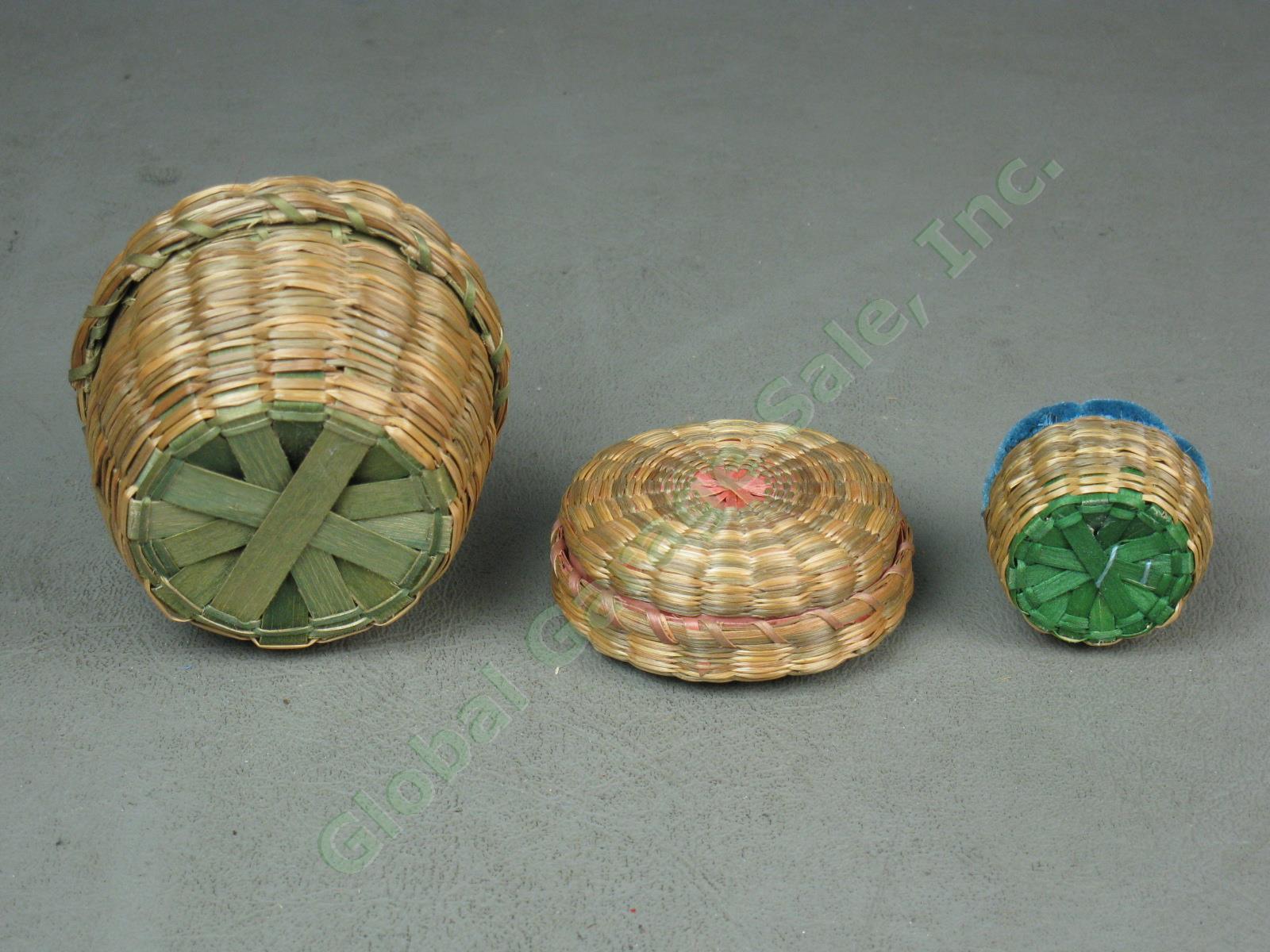 Vtg Antique Sewing Thimbles Sweetgrass Basket + Pincushion Lot Sterling Bakelite 10