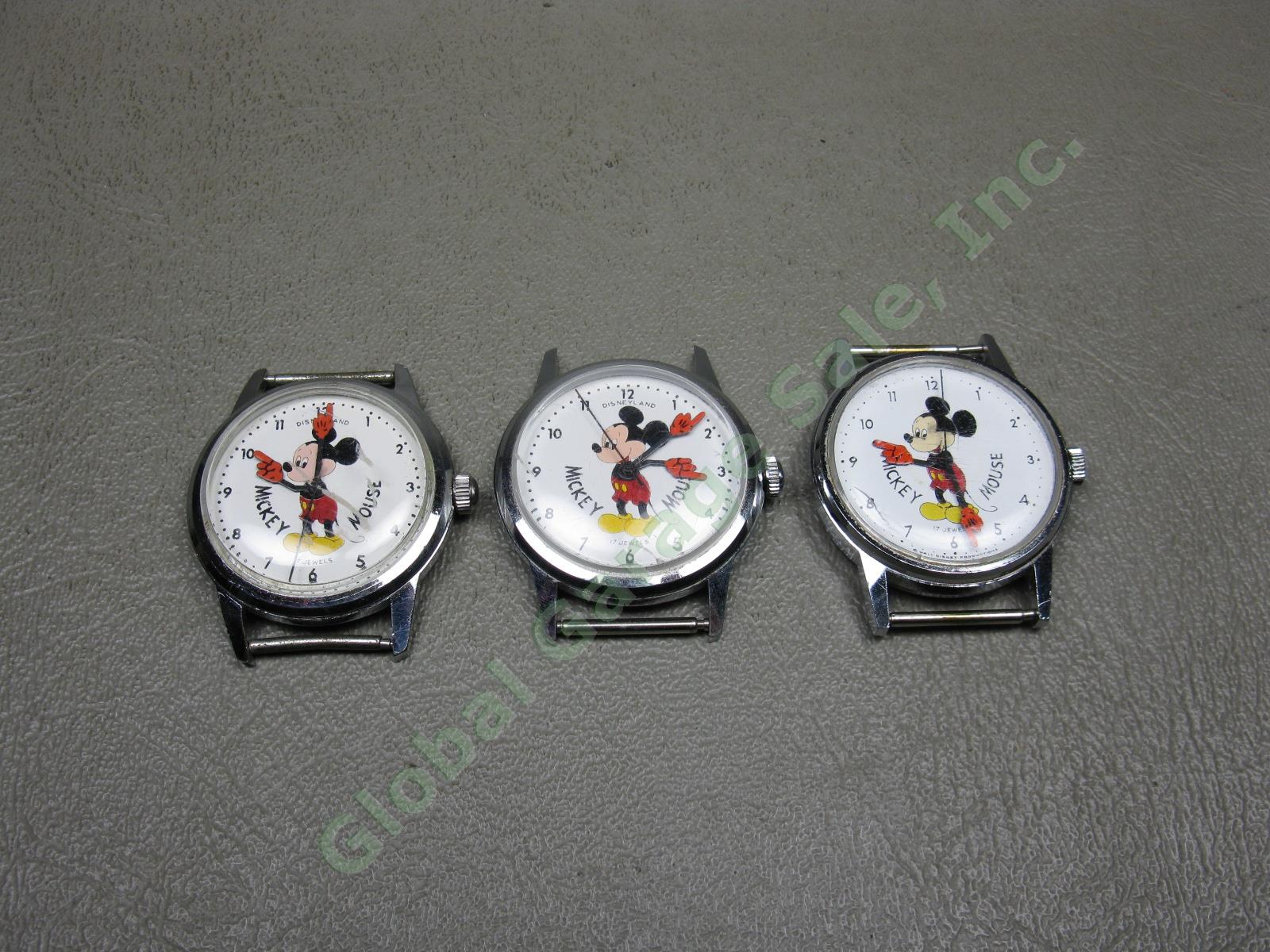 3 Vtg Walt Disney Disneyland Mickey Mouse 17 Jewel Swiss Watch Lot Parts/Repair