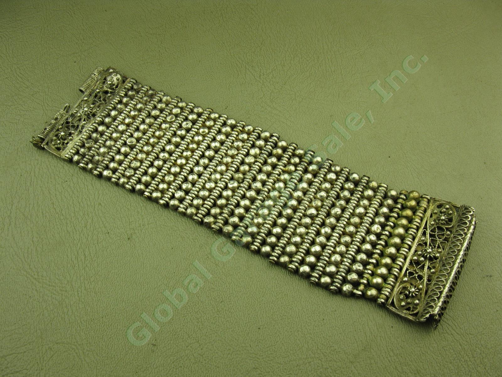 7-1/8" Vtg Antique Palestinian Bedouin Filigree Bracelet 154.4 Grams Eqyptian NR 1