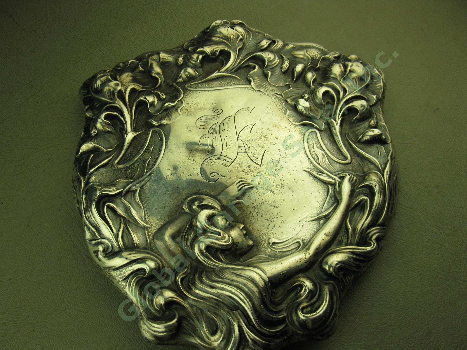 Vtg Antique Unger Bros Art Nouveau Sterling Silver Repousse Vanity Hand Mirror 1
