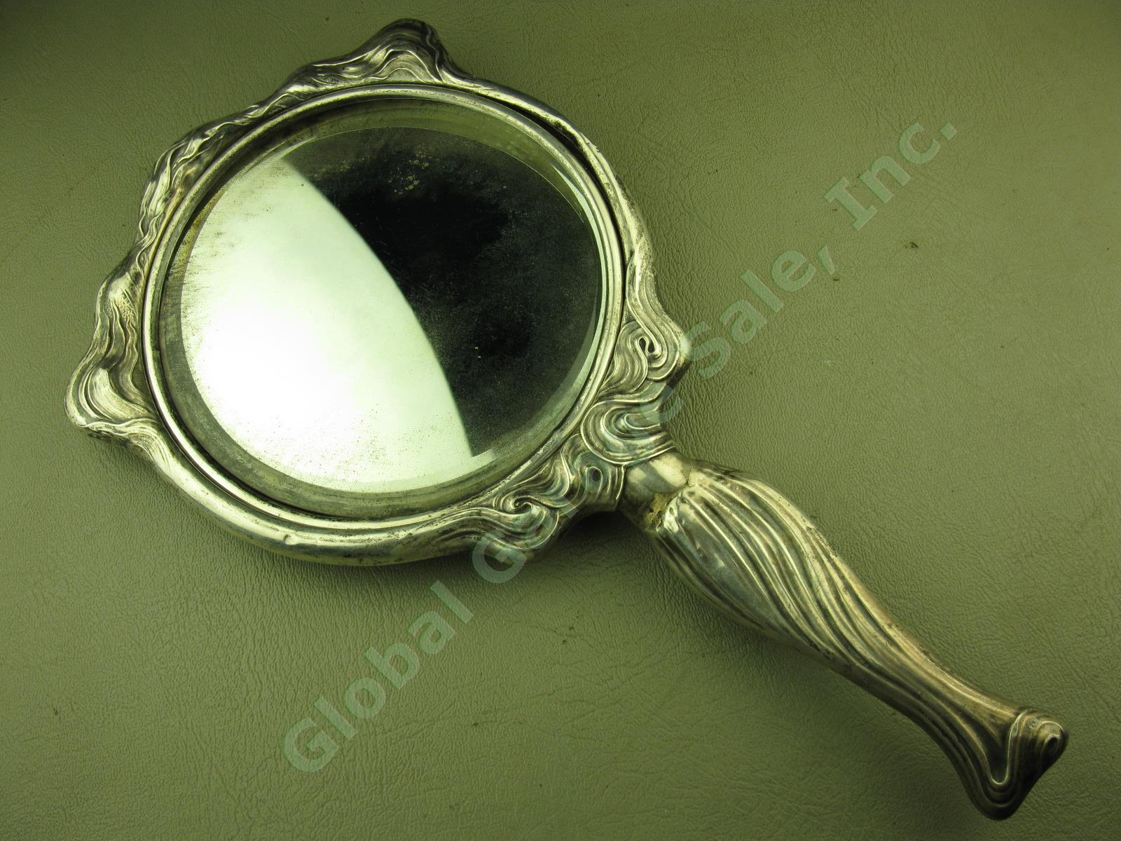 Vtg Antique Unger Bros Art Nouveau Sterling Silver Repousse Vanity Hand Mirror 2