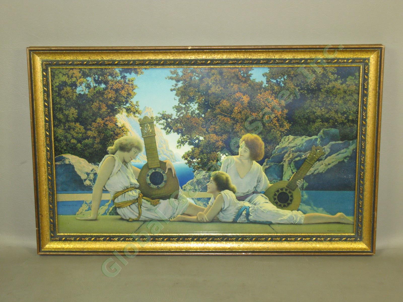 Vtg Framed Maxfield Parrish Lute Players Lithograph Print The House Of Art 20x12