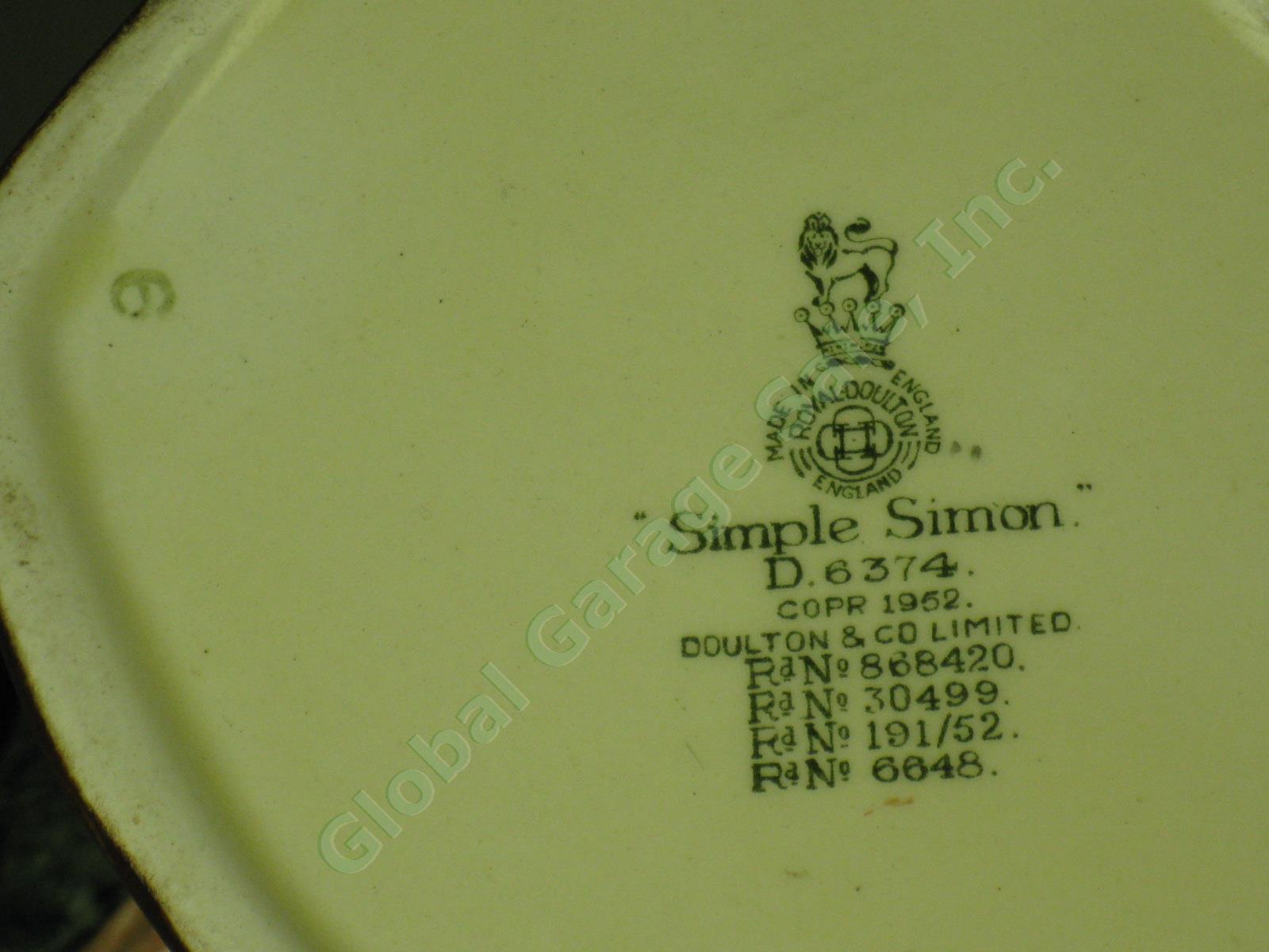 Vtg 1950s Royal Doulton Simple Simon D6374 Toby Jug Character Mug Large 6.25" NR 6
