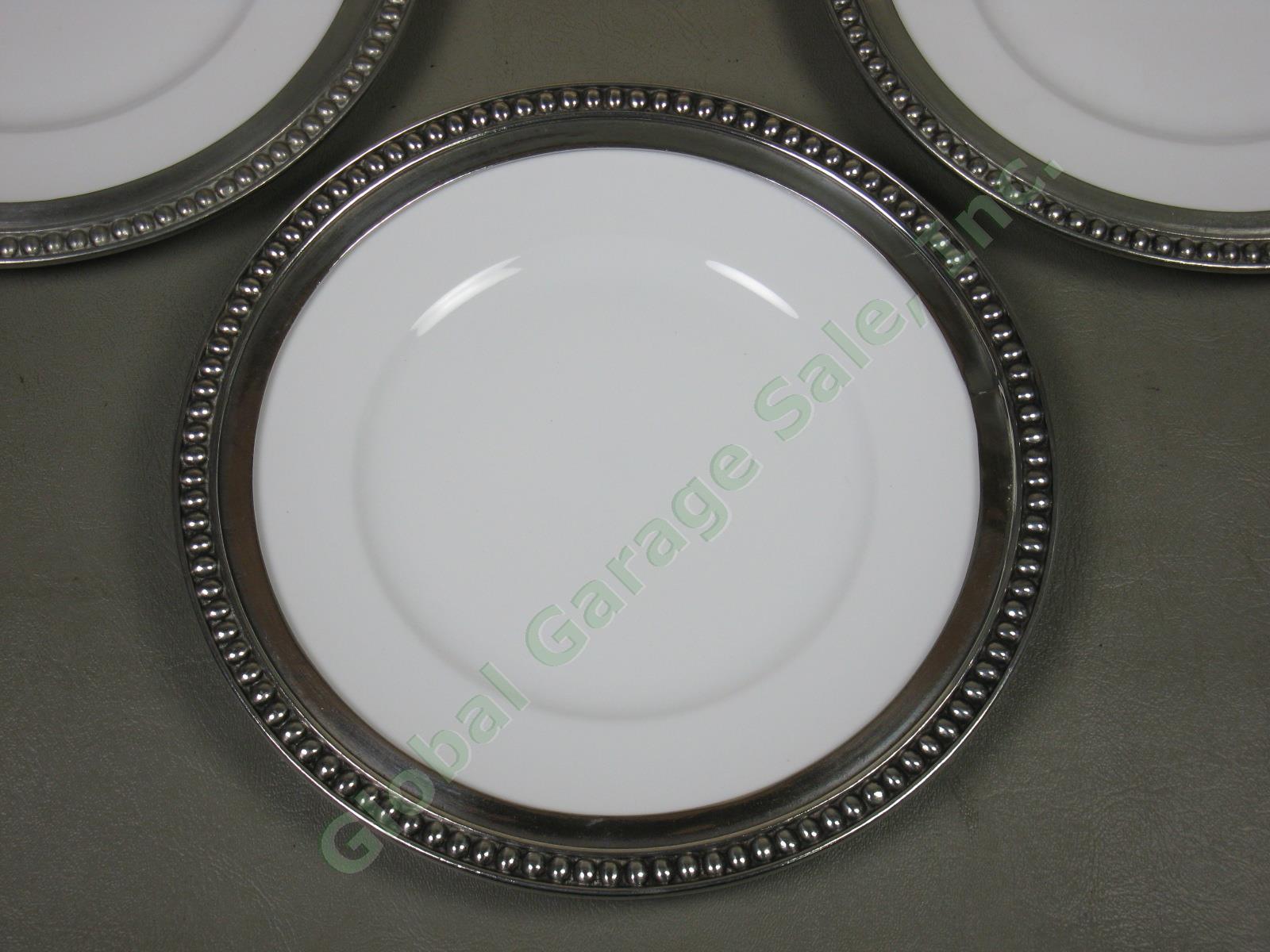 3 NEW Vagabond House Medici 9.5" Porcelain + Pewter Dinner Plate Set Beaded Edge 1
