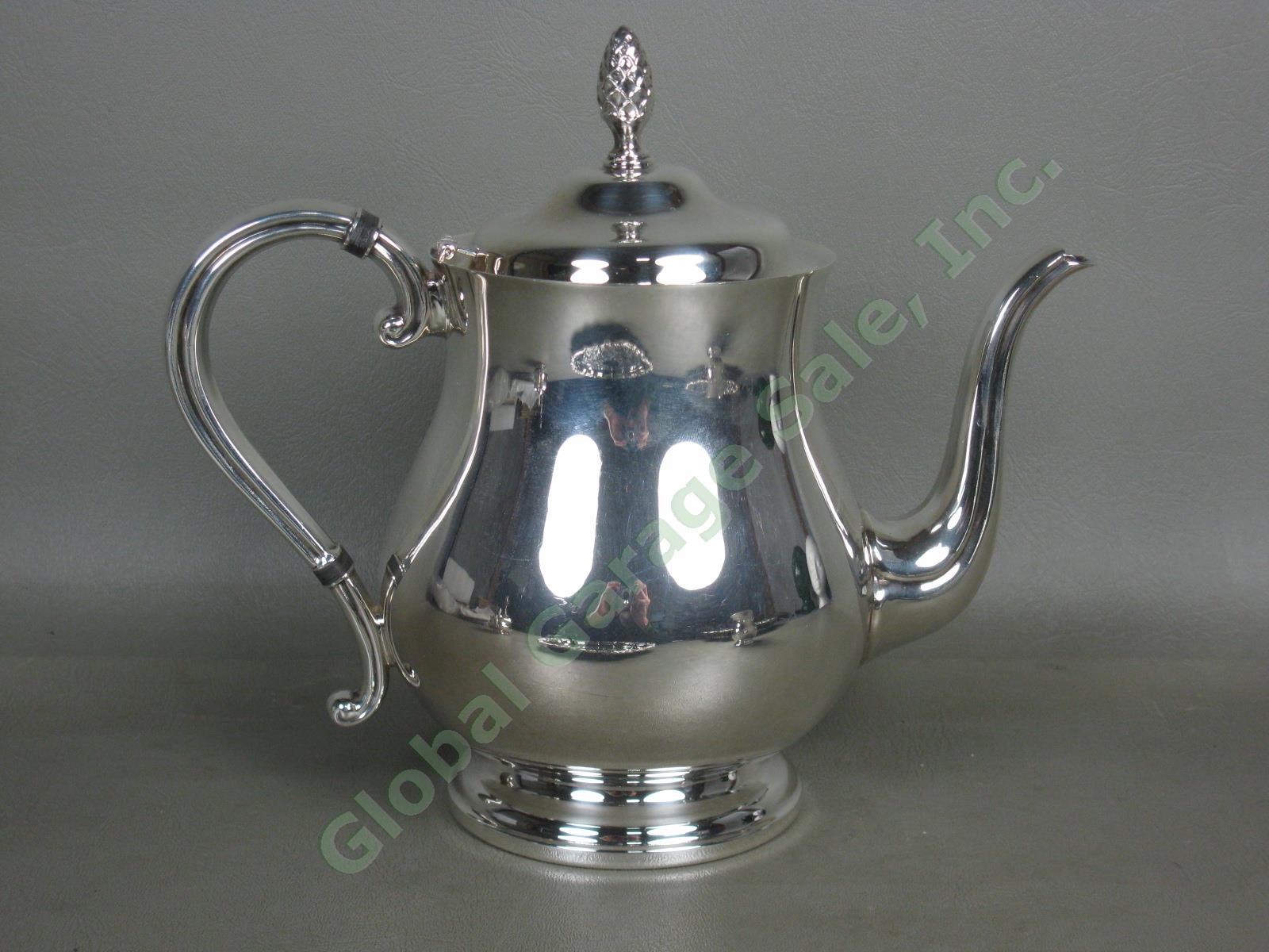 Vtg Newport by Gorham Silverplate Tea Set Teapot + Webster Wilcox Oneida Tray NR 1