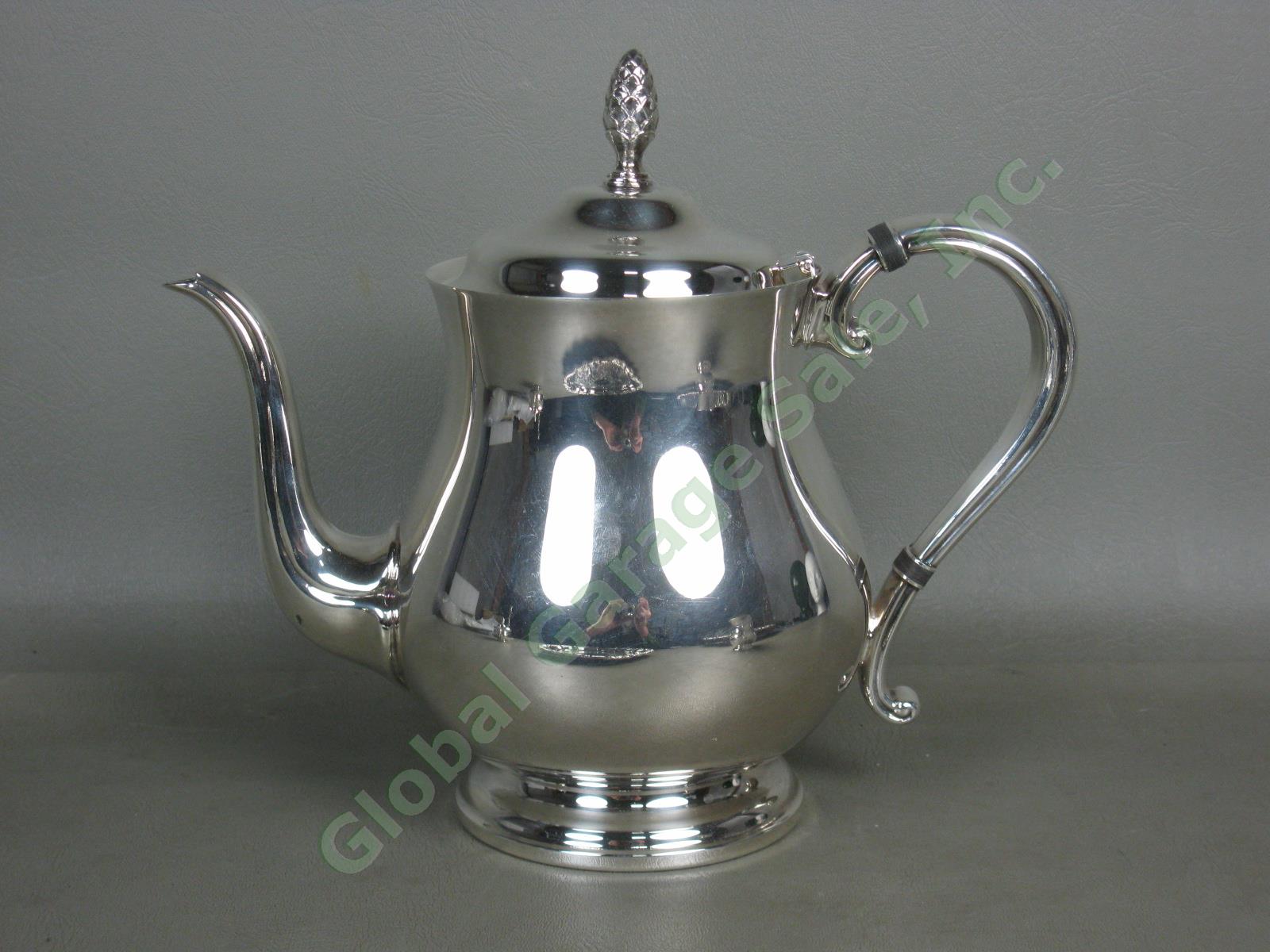 Vtg Newport by Gorham Silverplate Tea Set Teapot + Webster Wilcox Oneida Tray NR 2