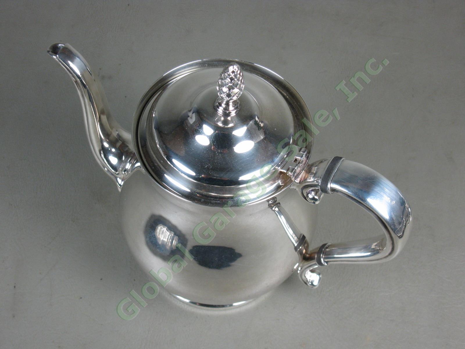 Vtg Newport by Gorham Silverplate Tea Set Teapot + Webster Wilcox Oneida Tray NR 3
