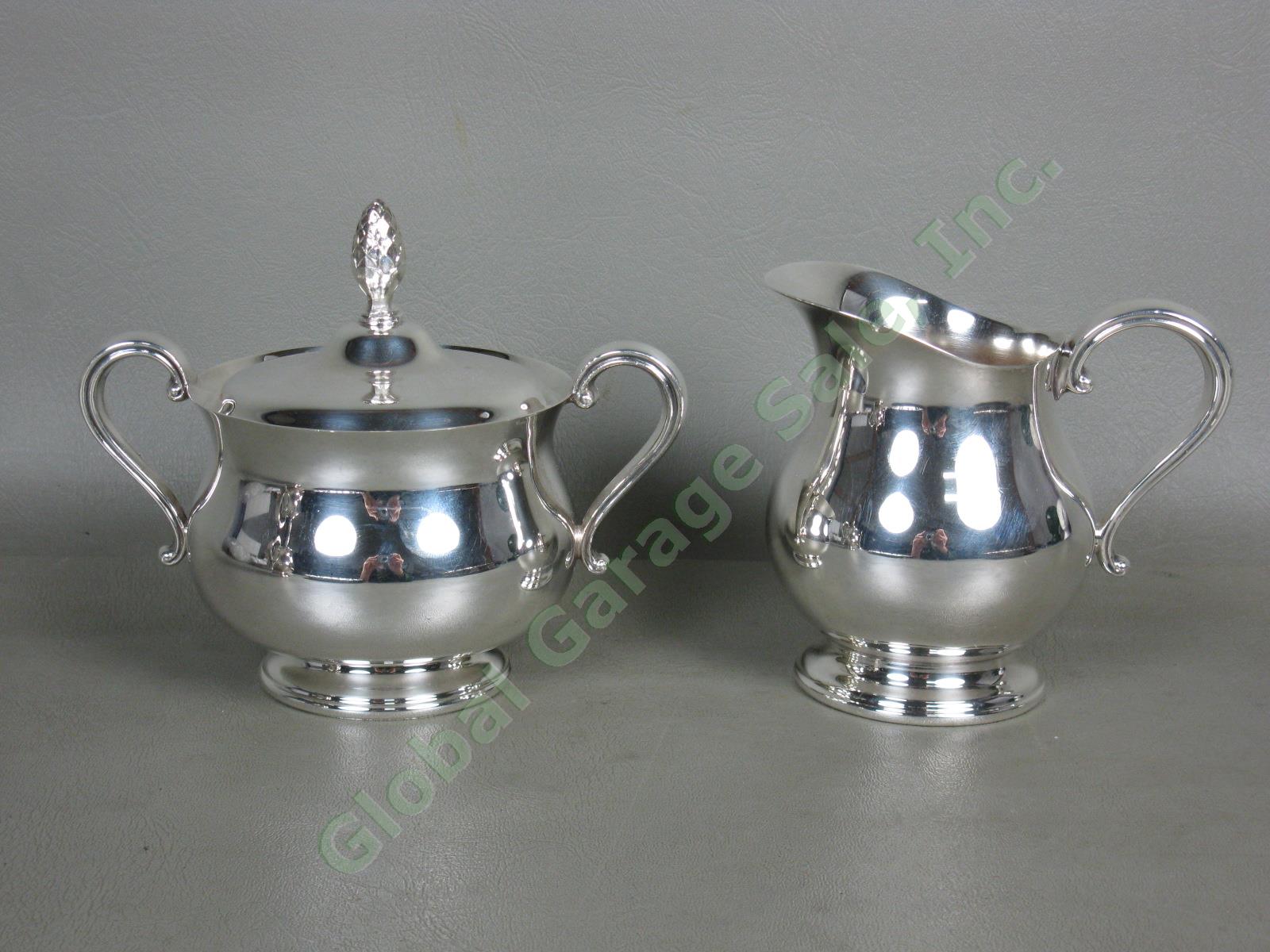 Vtg Newport by Gorham Silverplate Tea Set Teapot + Webster Wilcox Oneida Tray NR 4