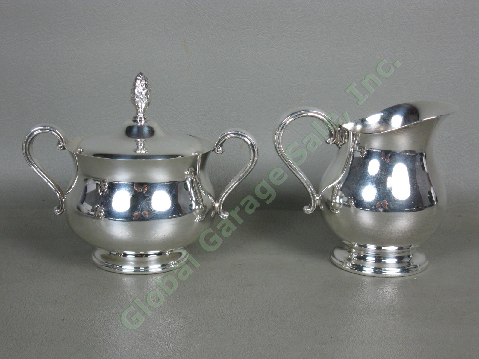 Vtg Newport by Gorham Silverplate Tea Set Teapot + Webster Wilcox Oneida Tray NR 5