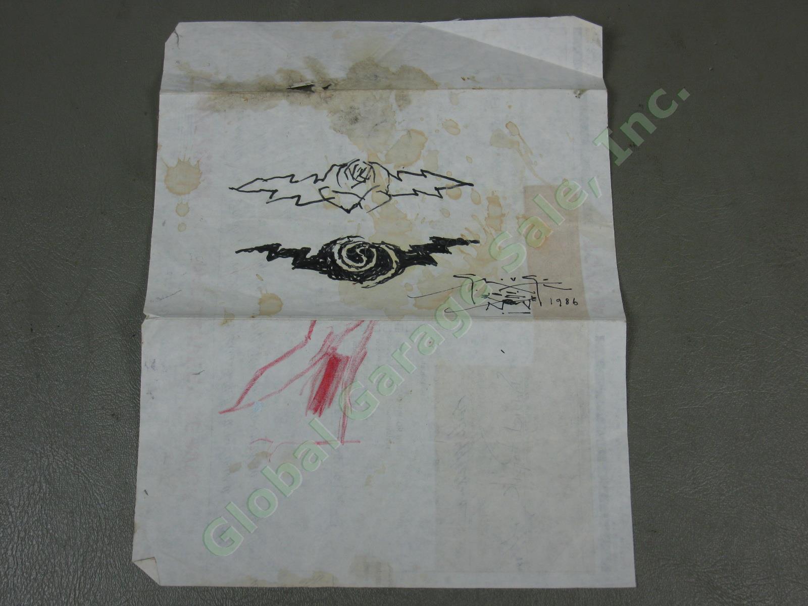 Vtg Original 1986 Hand Signed Stanley Mouse Rose Bolt Sketch Grateful Dead Art 1