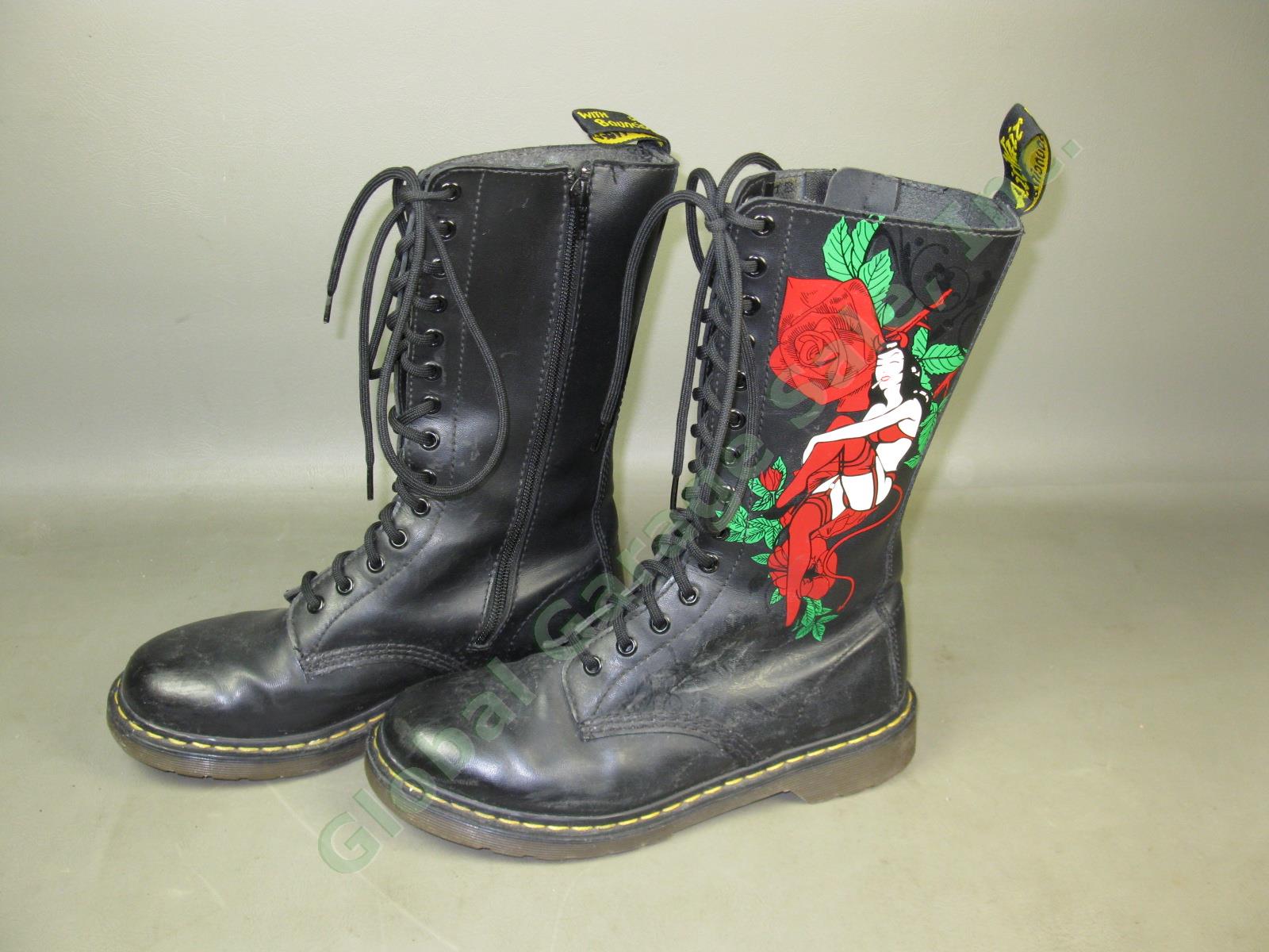 Dr Doc Martens Burlesque Rose Bouncing Air Cushion Sole 14-Eye Leather Boots 7 9