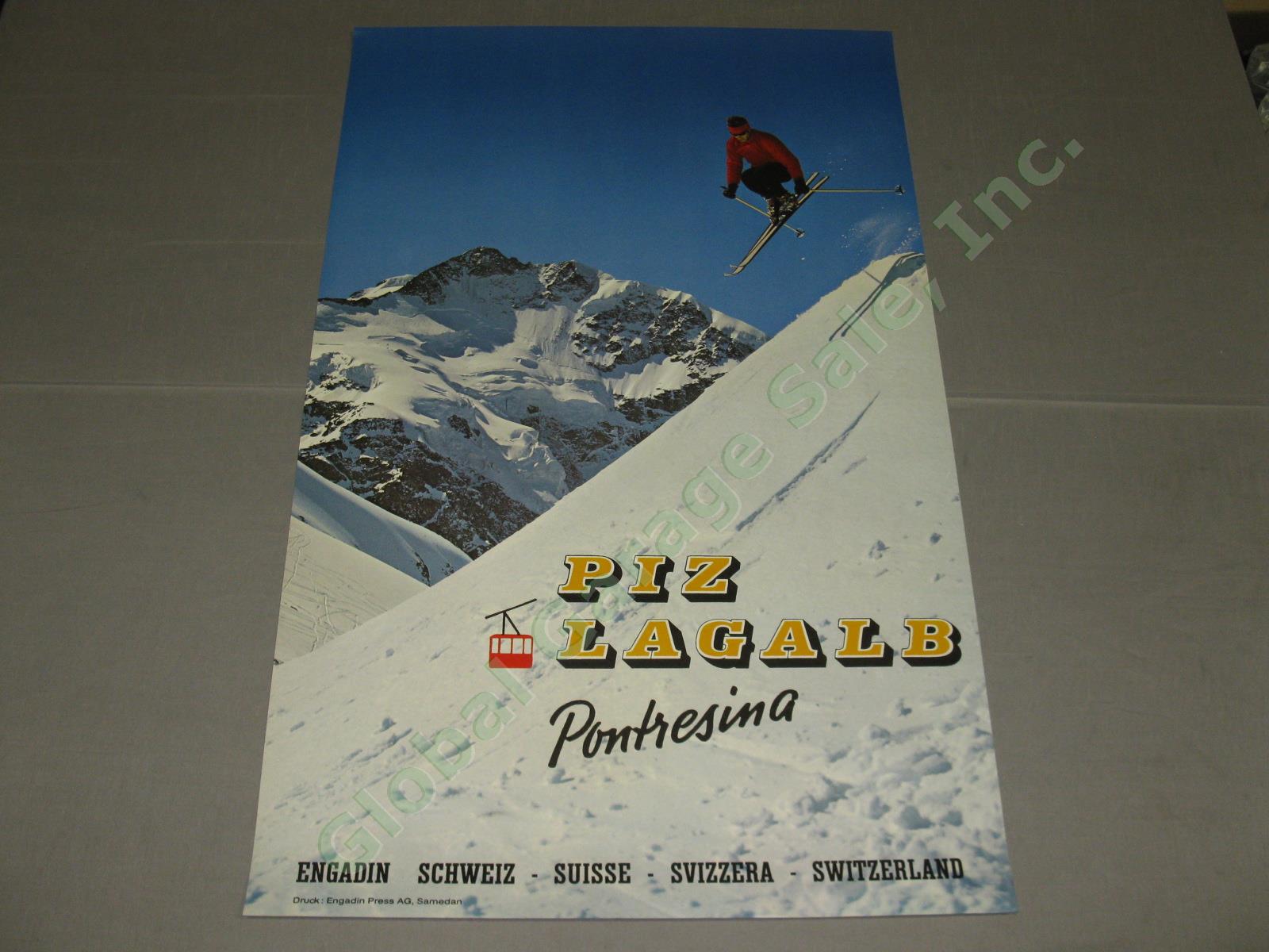 Vtg Orig 1968 Swiss Ski Travel Poster Pontresina Piz Lagalb Engadin Switzerland