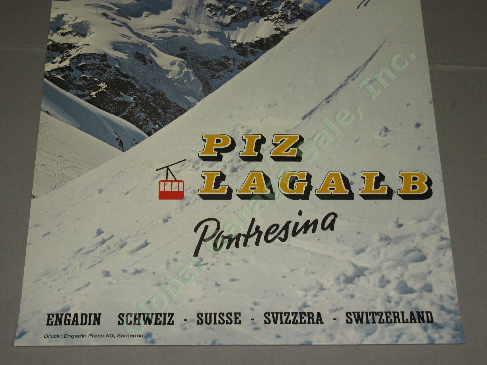 Vtg Orig 1968 Swiss Ski Travel Poster Pontresina Piz Lagalb Engadin Switzerland 3