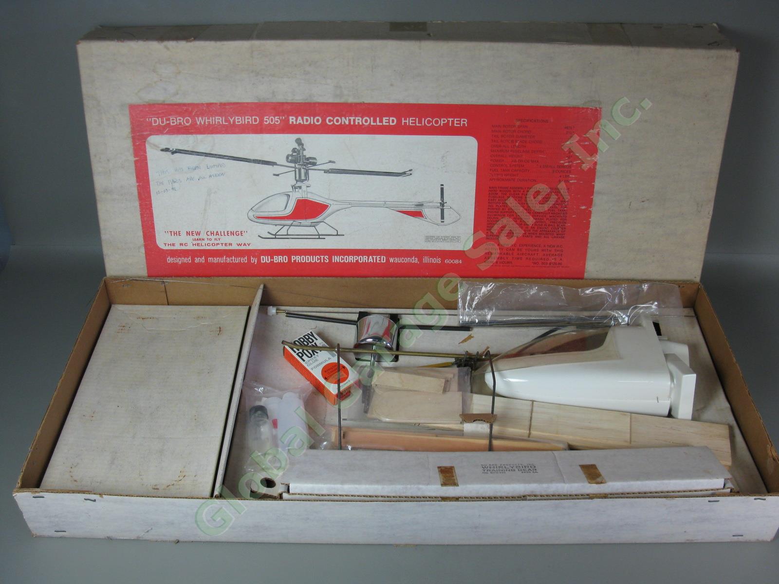 Vtg Du-Bro Whirlybird 505 RC Radio Control Helicopter Kit w/Box + Manual NO RES!