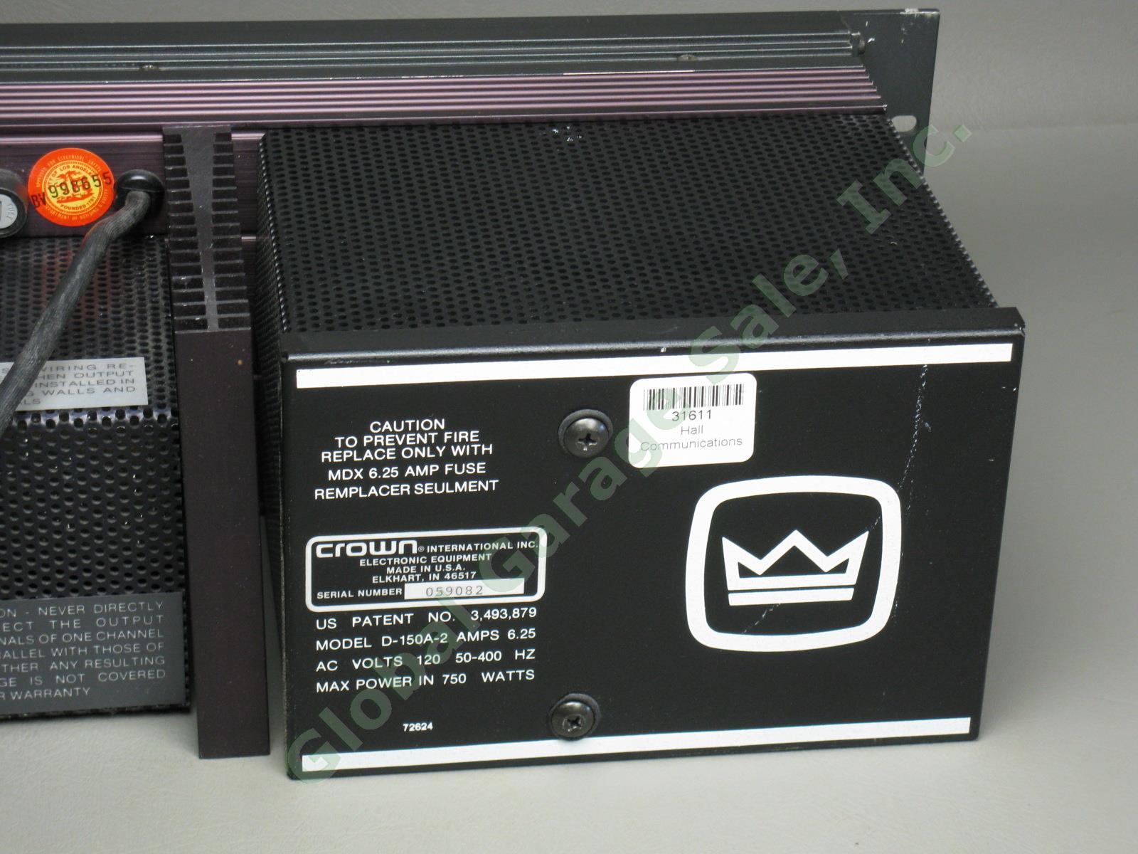 Crown D-150A Series II Professional Studio Power Amp Amplifier Rack Mount NO RES 5