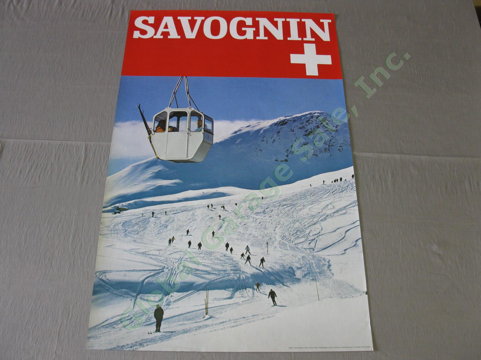 Vtg 1960s Swiss Travel Poster Savognin Ski Resort Chair Lift Grisons Switzerland