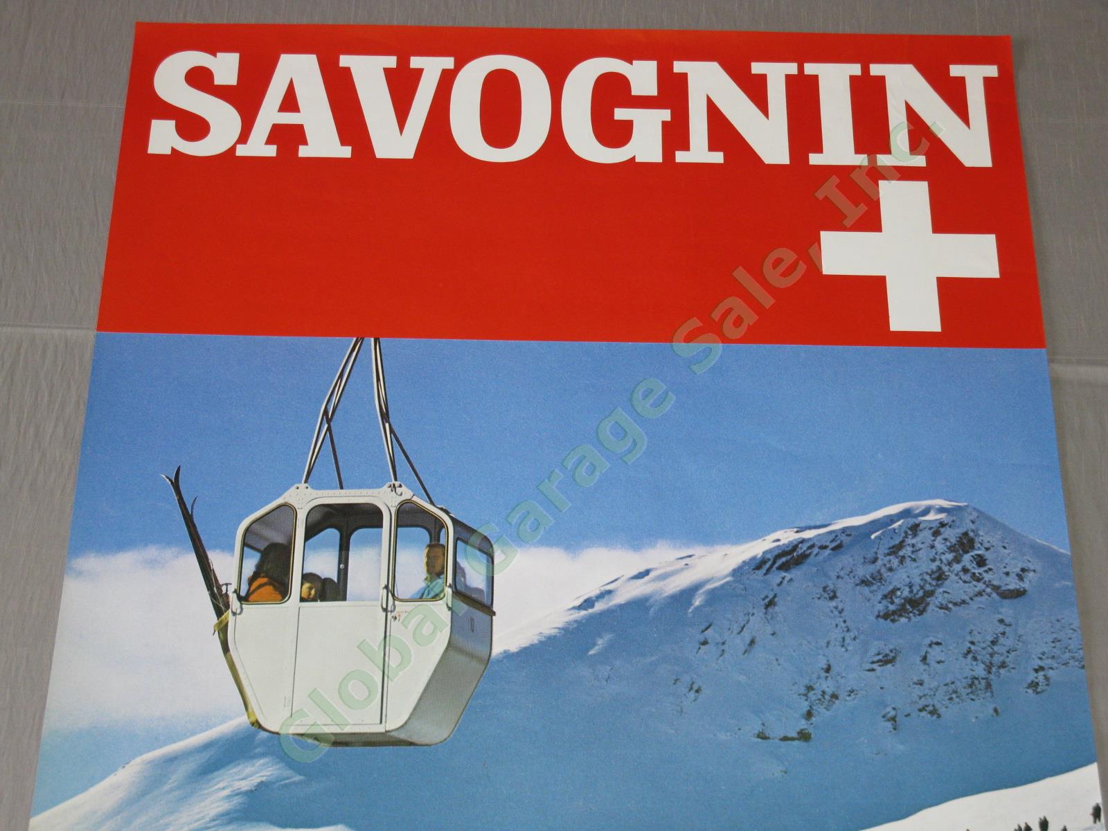 Vtg 1960s Swiss Travel Poster Savognin Ski Resort Chair Lift Grisons Switzerland 1