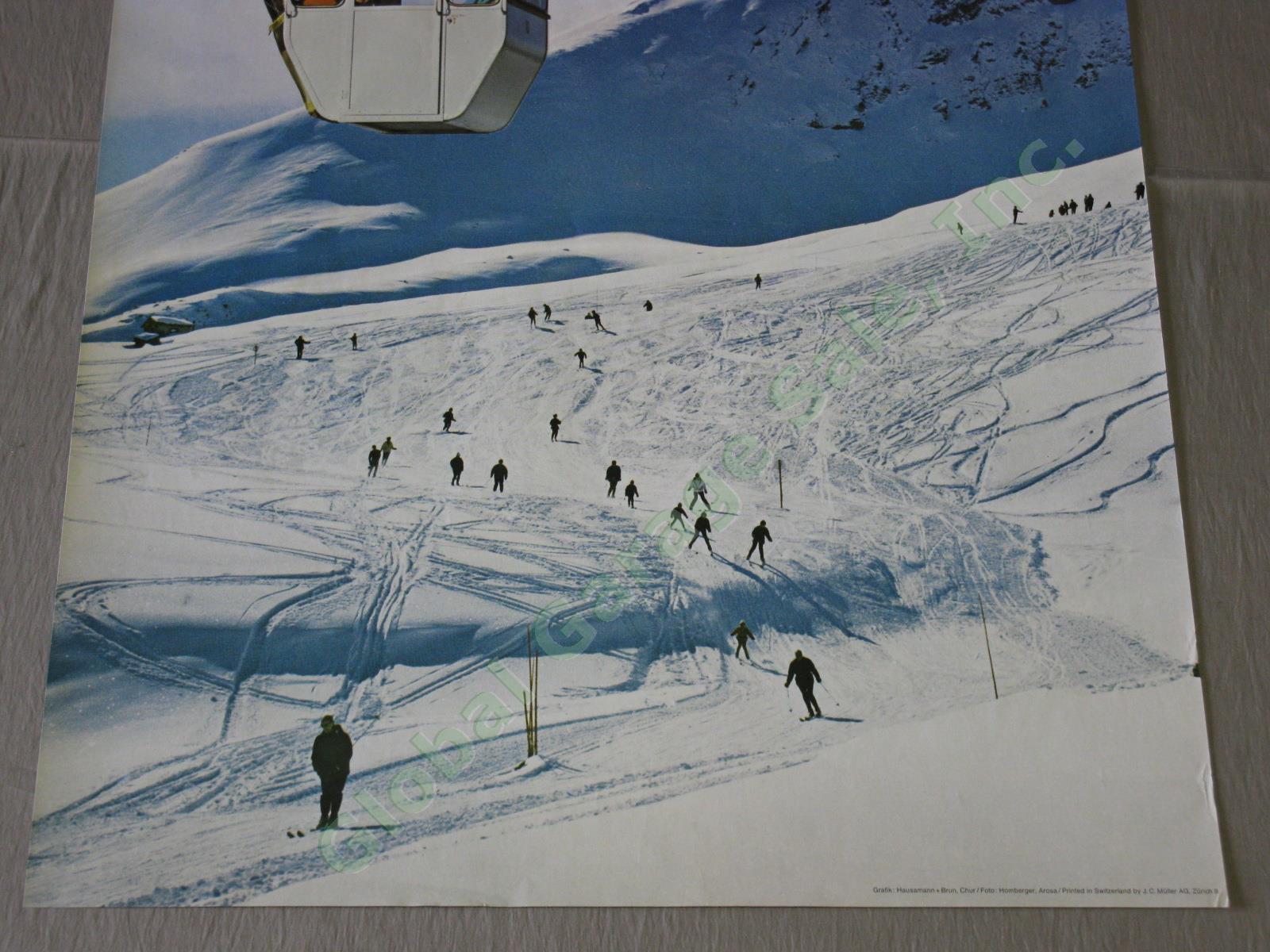 Vtg 1960s Swiss Travel Poster Savognin Ski Resort Chair Lift Grisons Switzerland 3