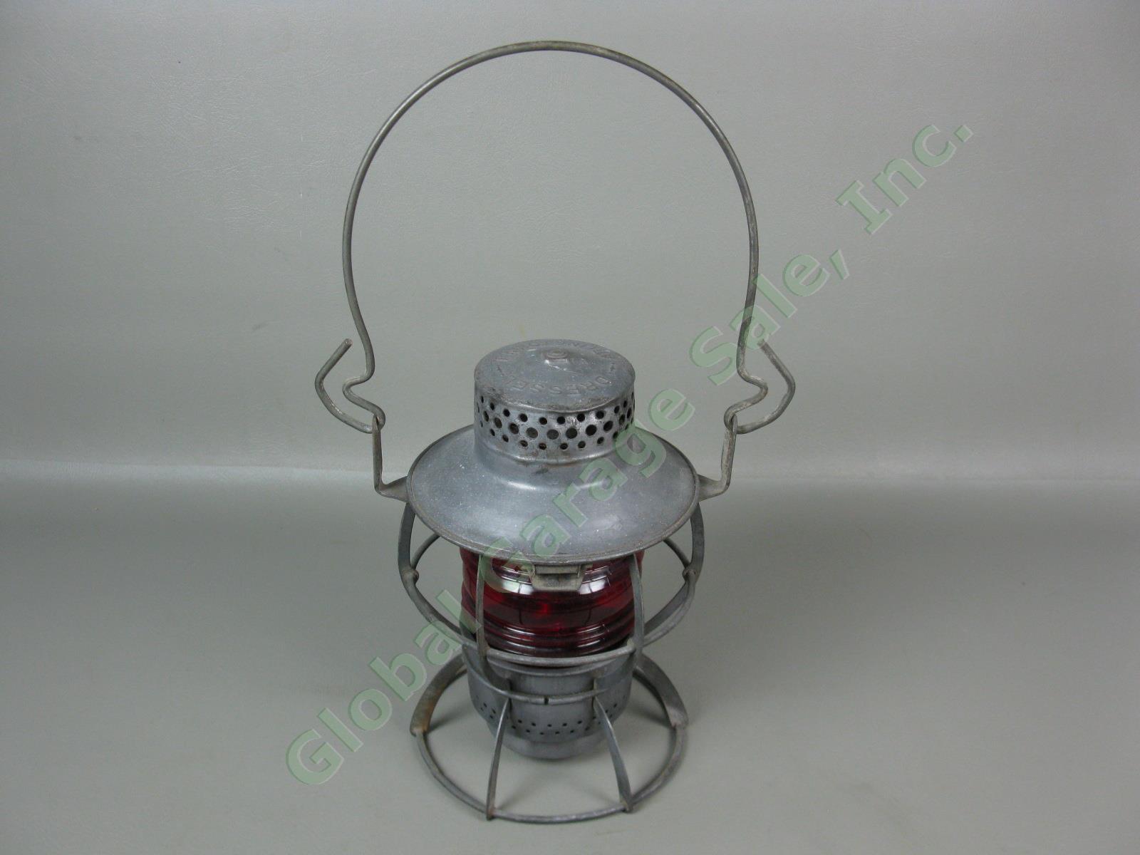 Dressel Arlington PRR Keystone Stamp Railroad Train Lantern W/ Red Fresnel Globe 1
