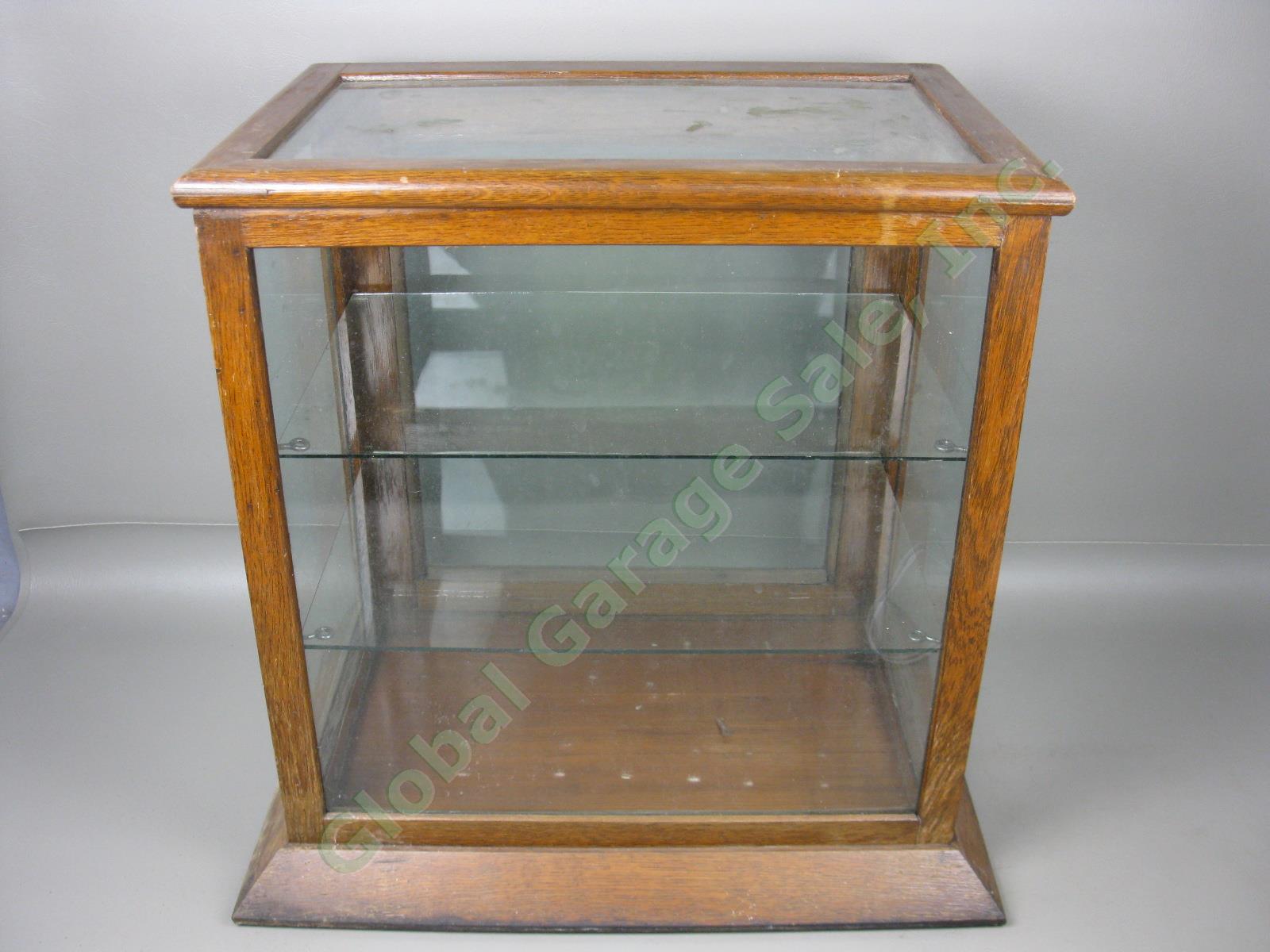 Vtg Antique Wood + Glass Display Show Case Apothecary Tobacconist Watchmaker NR!