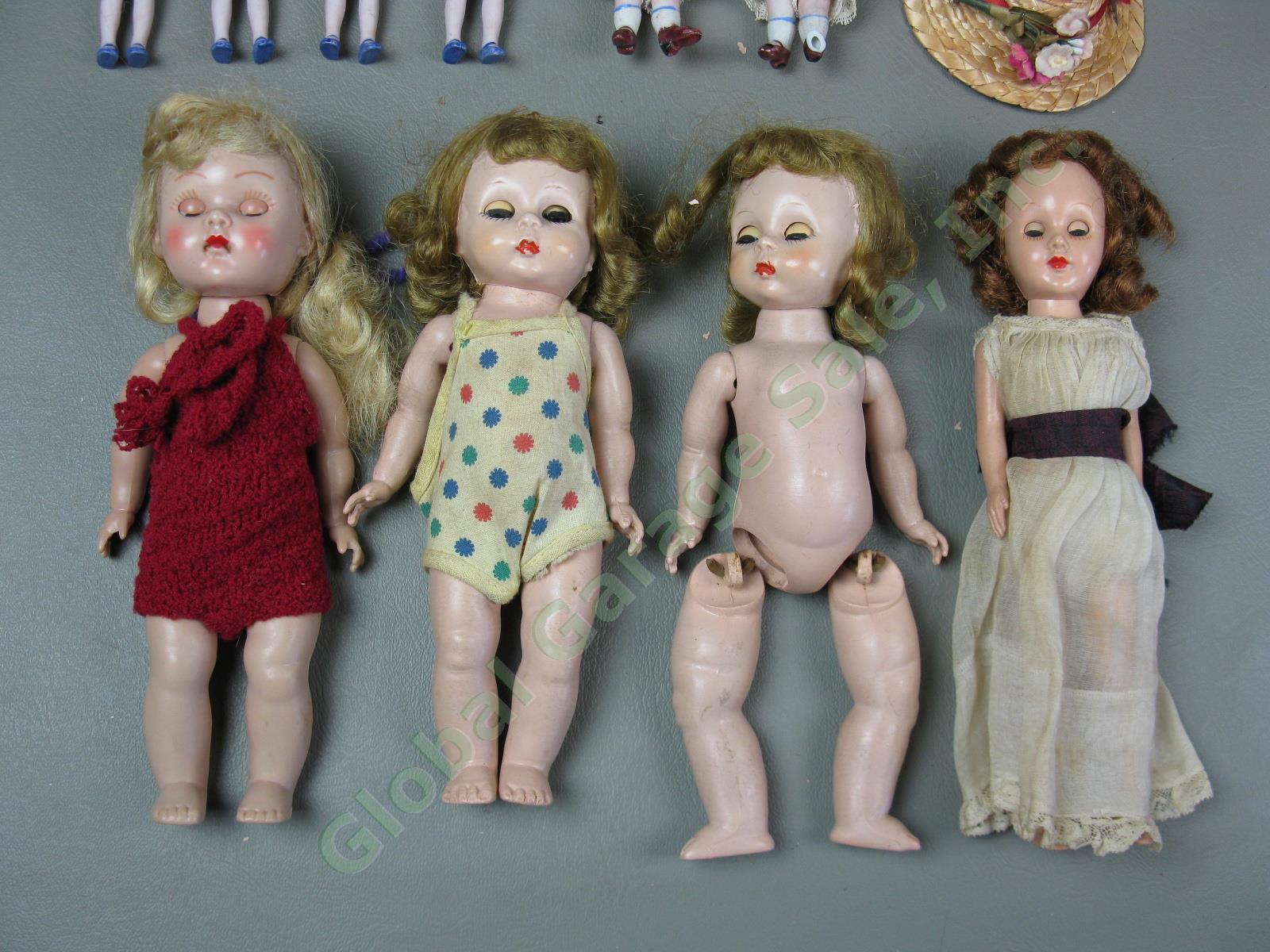 Vtg Antique Doll Lot Ball Socket Vogue Madame Alexander Alex Ginny + Clothing NR 8