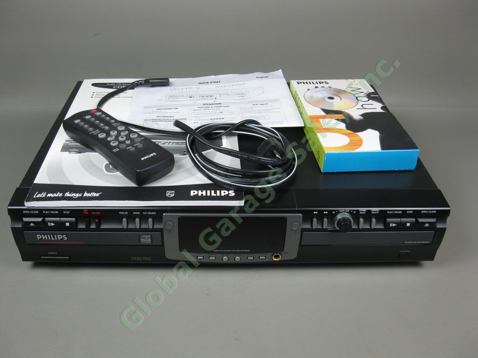 Philips CDR775 Dual Deck Audio CD Recorder Copier Burner + Remote Manual Bundle+