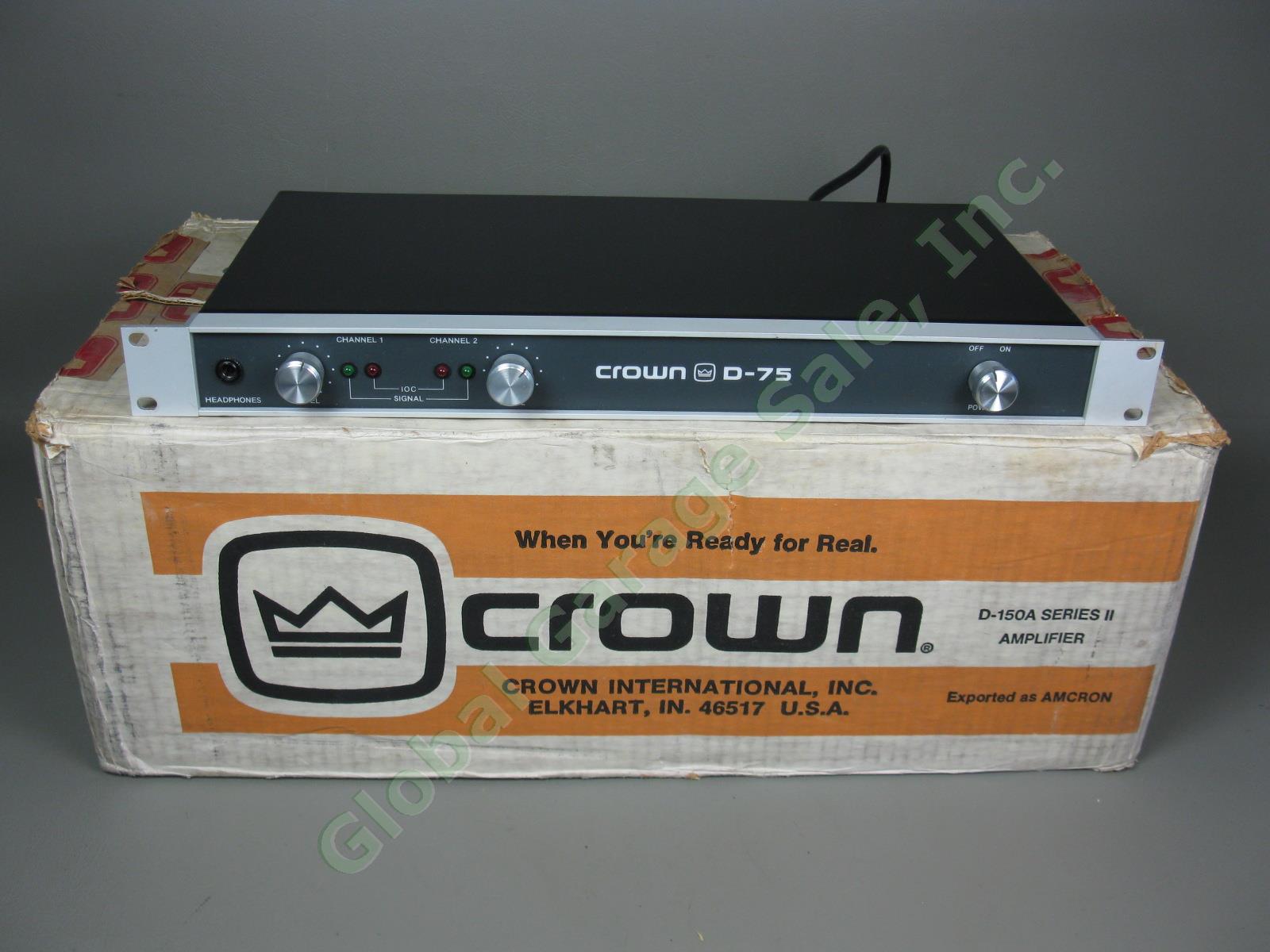 New Old Stock Unused Crown D-75 Two Channel Power Amplifier Amp No Reserve Price