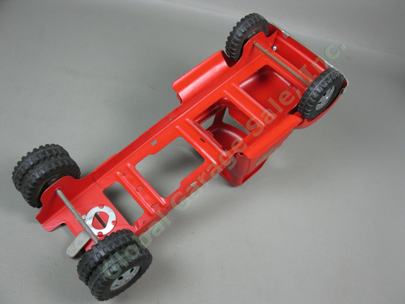 Vtg 1950s Red Tonka Toy Interchangeable Bed Stake Lumber Farm Truck Load +Chains 5