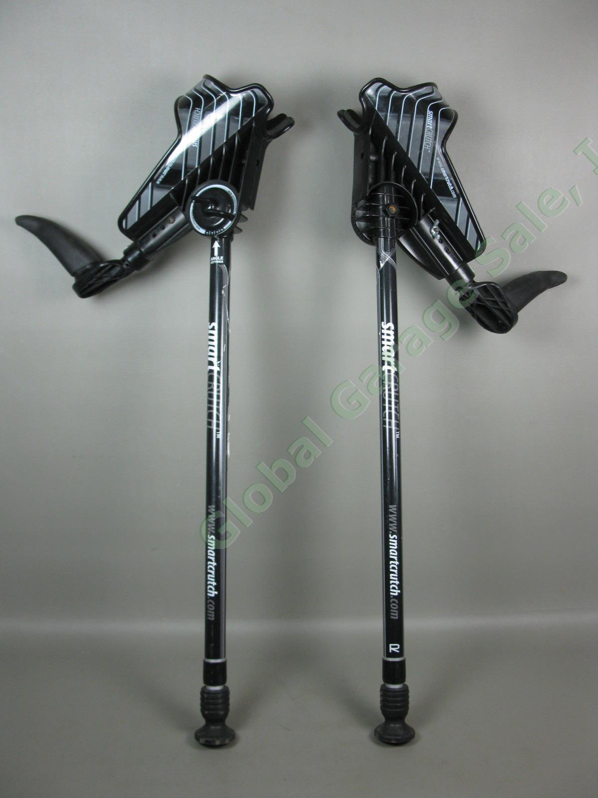 2 Black SmartCrutch Adjustable Telescopic Forearm Walking Crutches Pair Set Lot