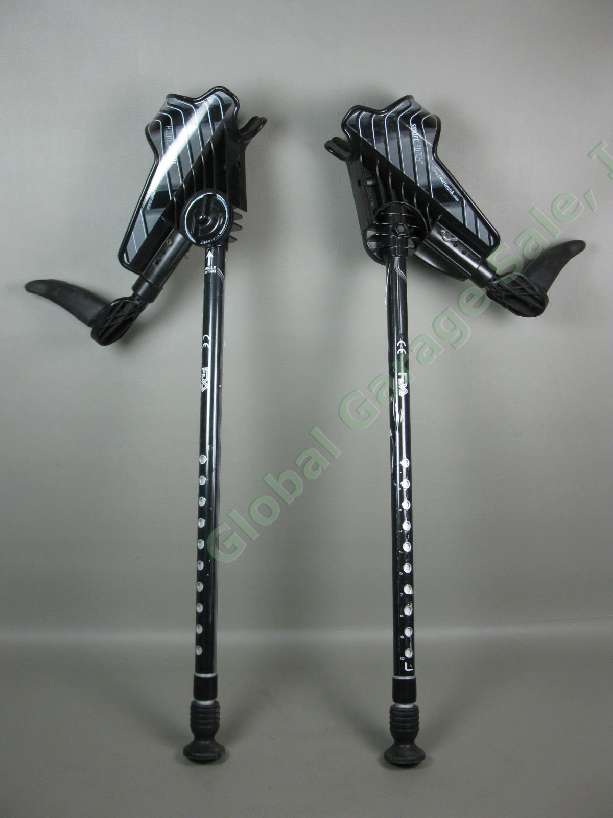 2 Black SmartCrutch Adjustable Telescopic Forearm Walking Crutches Pair Set Lot 1