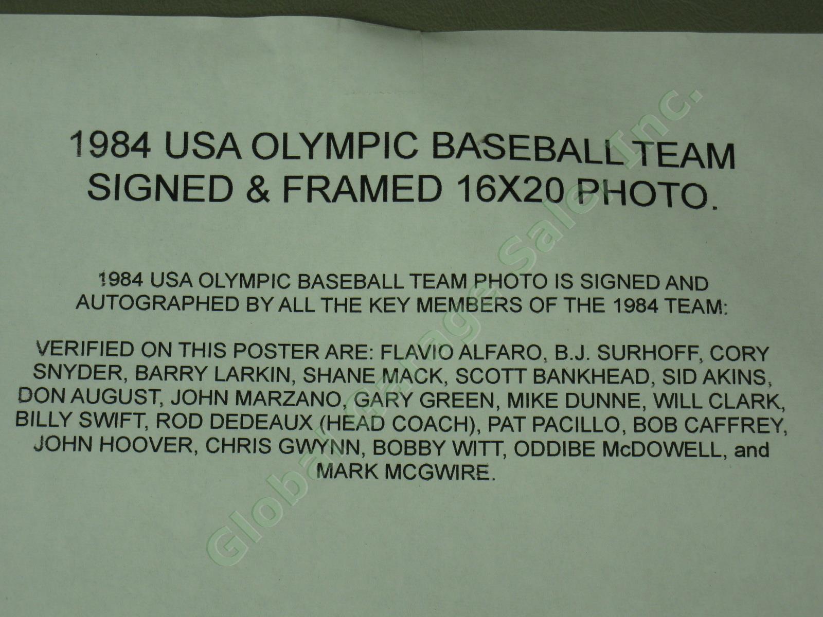 1984 USA Olympic Baseball Team Signed 16"x20" Photo w/ 21 Autographs McGwire +NR 12