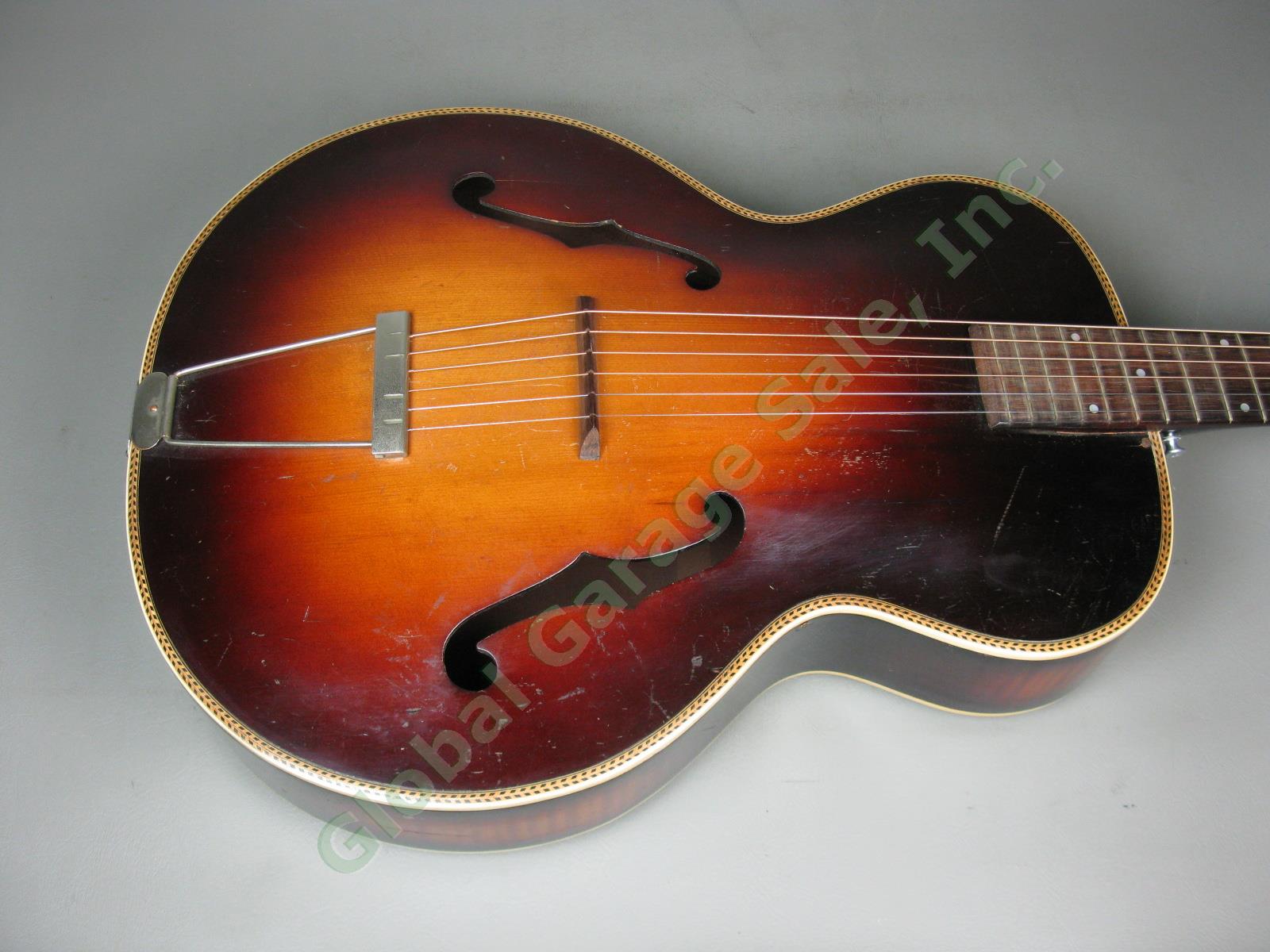 Vtg 1930s 1940s Harmony Marwin No 1 Arch Top Acoustic Guitar w/ Case NO RES! 2