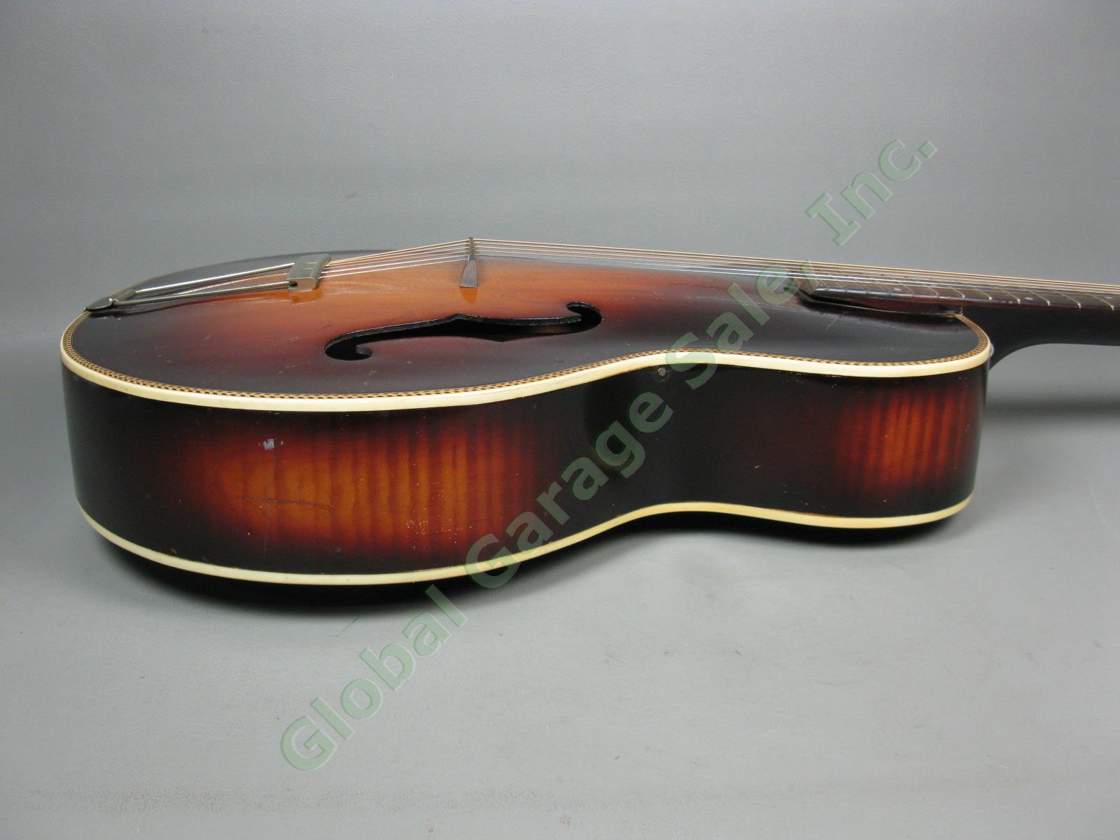 Vtg 1930s 1940s Harmony Marwin No 1 Arch Top Acoustic Guitar w/ Case NO RES! 5