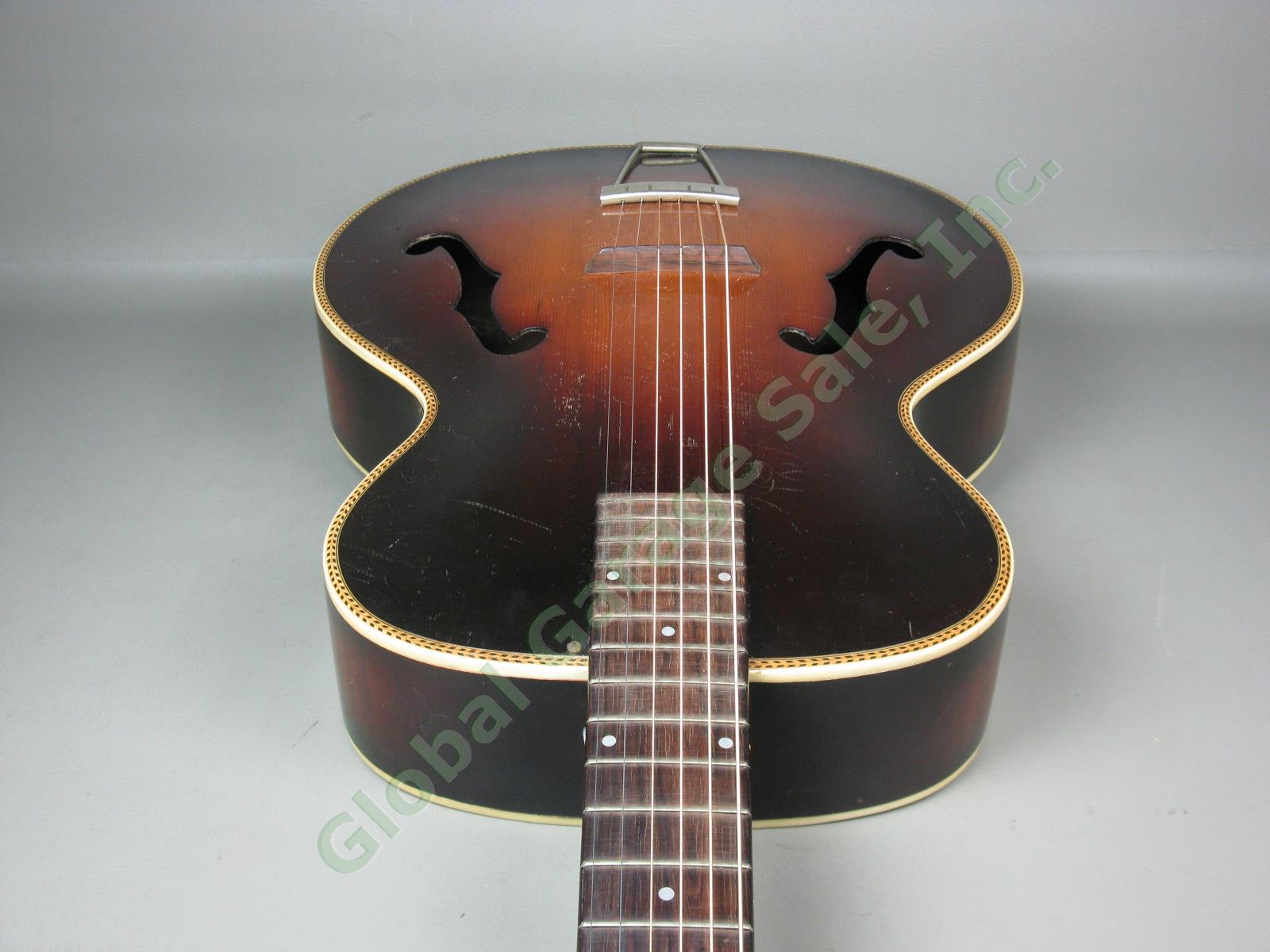 Vtg 1930s 1940s Harmony Marwin No 1 Arch Top Acoustic Guitar w/ Case NO RES! 8
