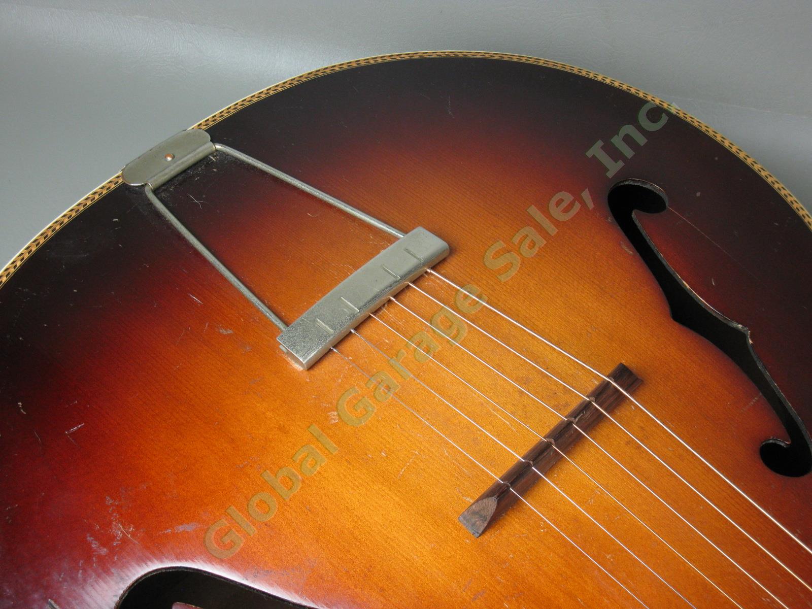 Vtg 1930s 1940s Harmony Marwin No 1 Arch Top Acoustic Guitar w/ Case NO RES! 9