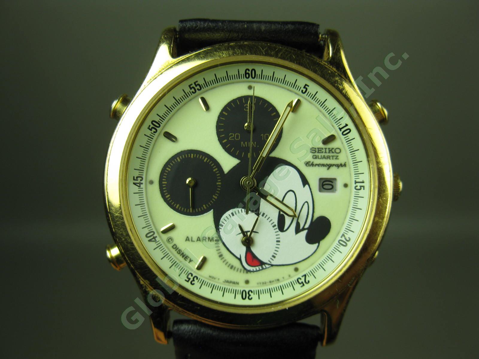 Mens Seiko Disney Mickey Mouse Alarm Chronograph Lumibrite Glow Watch 7T32 -6E90