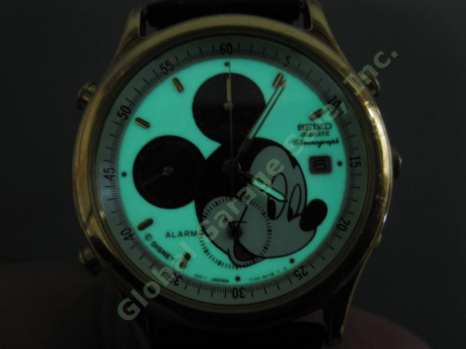 Mens Seiko Disney Mickey Mouse Alarm Chronograph Lumibrite Glow Watch 7T32-6E90 1