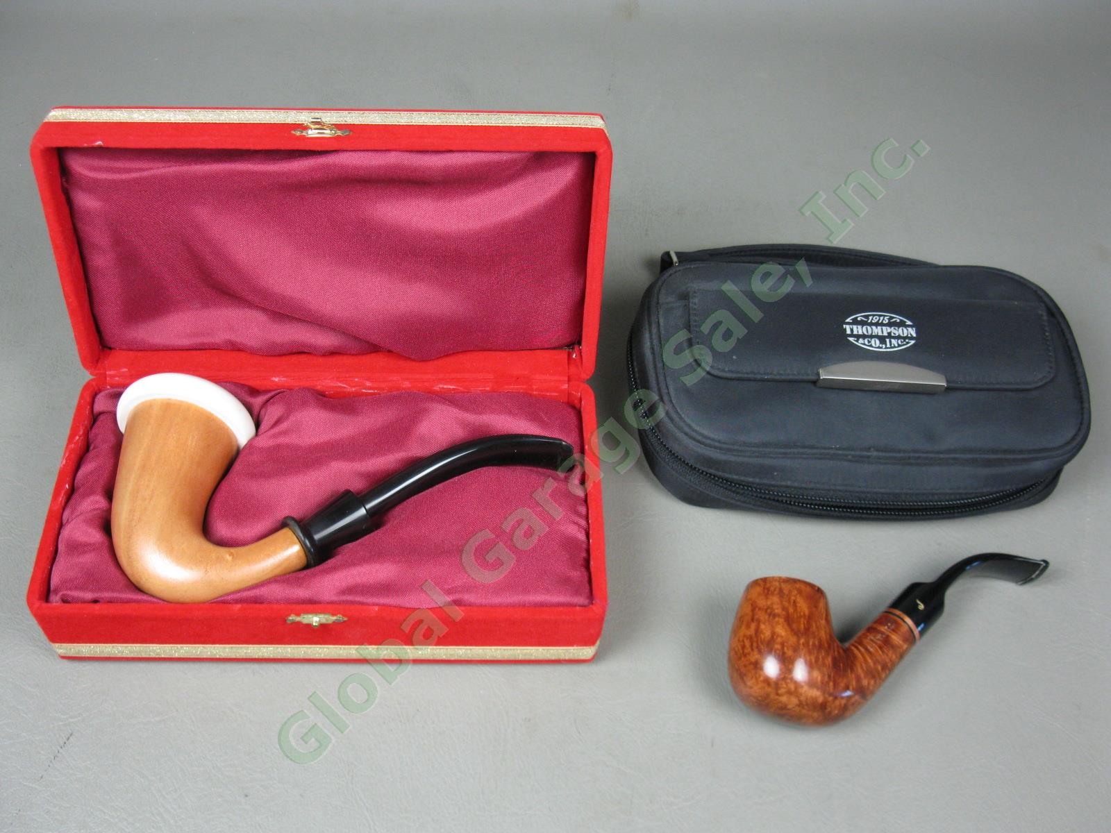 Vtg Sherlock Holmes Calabash Meerschaum Tobacco Pipe w/Box + Molina Italy w/Case