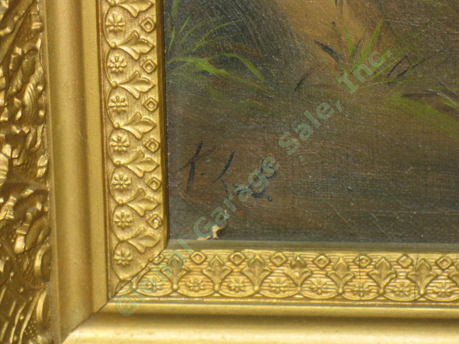 2 Antique Nature Landscape Oil Painting Signed KLB Ornate Rococo Frame Lot ~1885 3