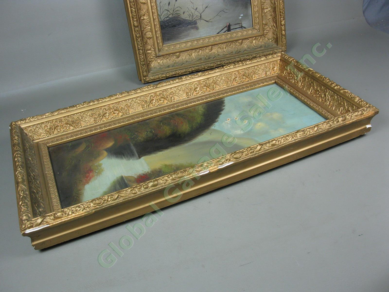 2 Antique Nature Landscape Oil Painting Signed KLB Ornate Rococo Frame Lot ~1885 4