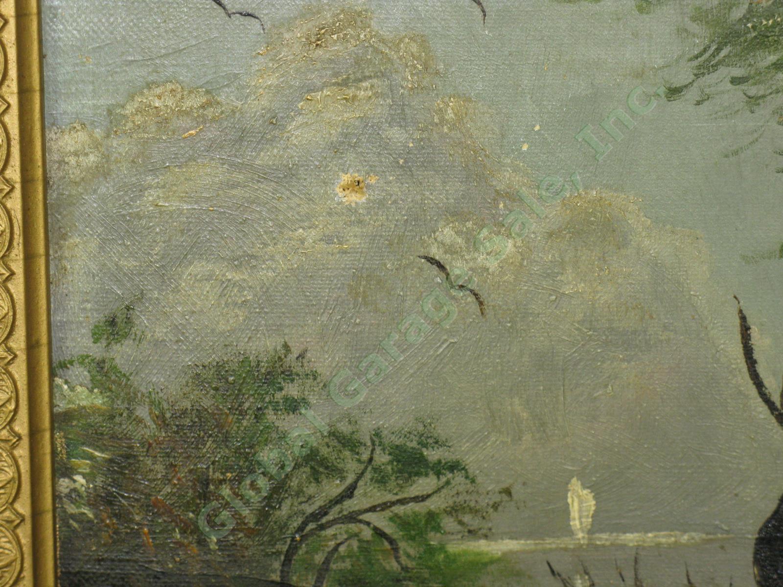 2 Antique Nature Landscape Oil Painting Signed KLB Ornate Rococo Frame Lot ~1885 6