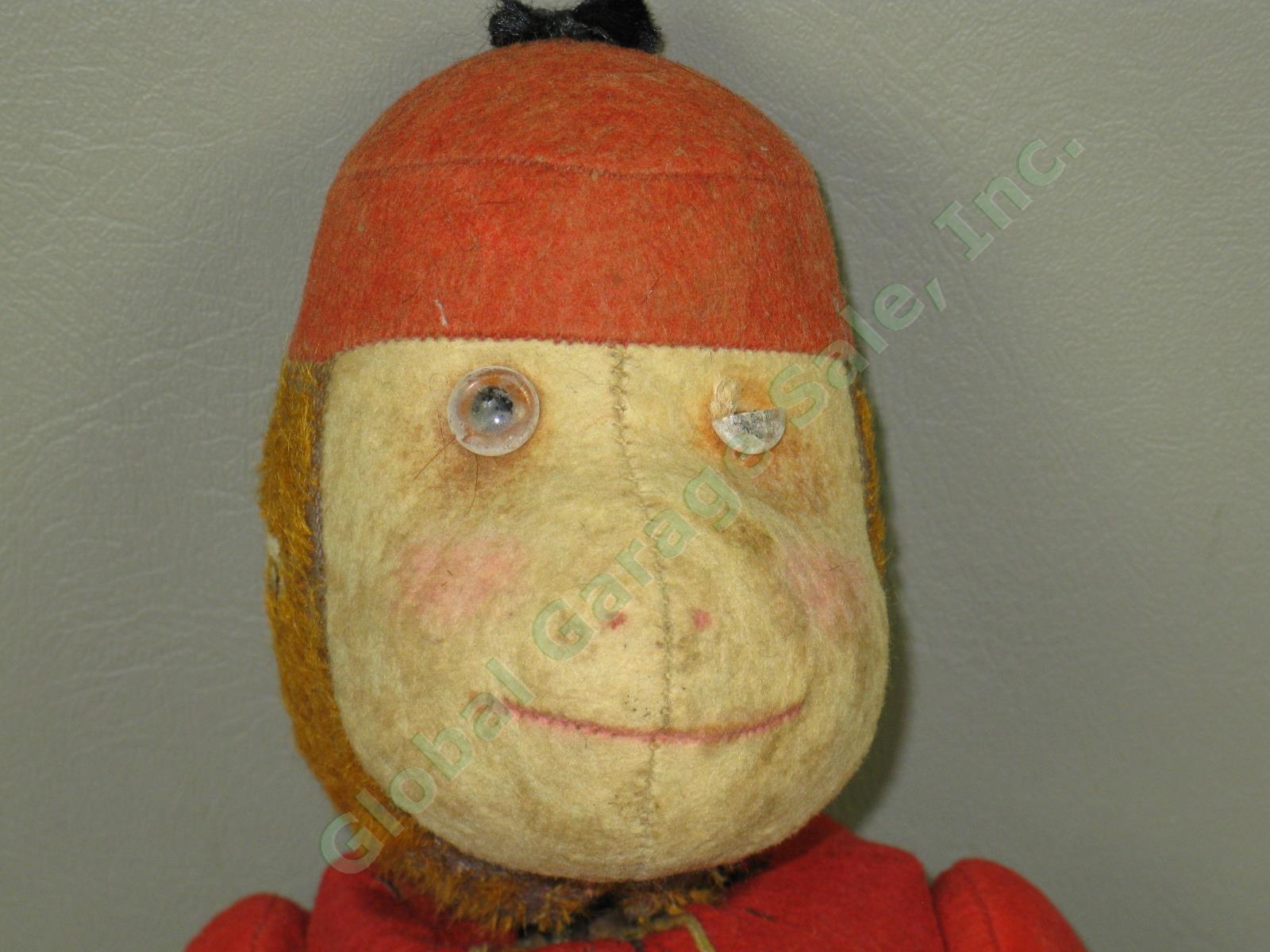 Vtg Antique 1920s Schuco Yes No Jointed Monkey Toy W/ Red Bellhop Uniform Works 1
