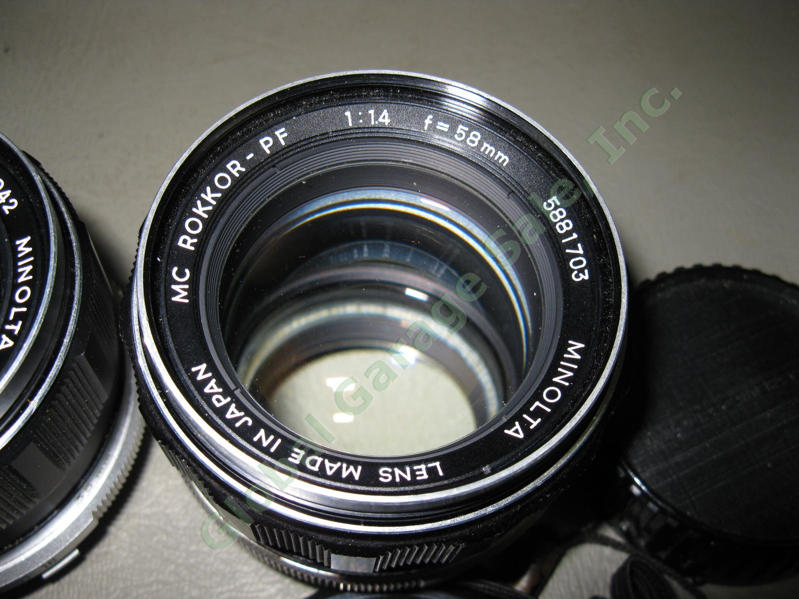2 Minolta Camera Lens Lot Case Bundle MC W Rokkor-HG 2.8 35mm PF 1.4 58mm Tamron 3