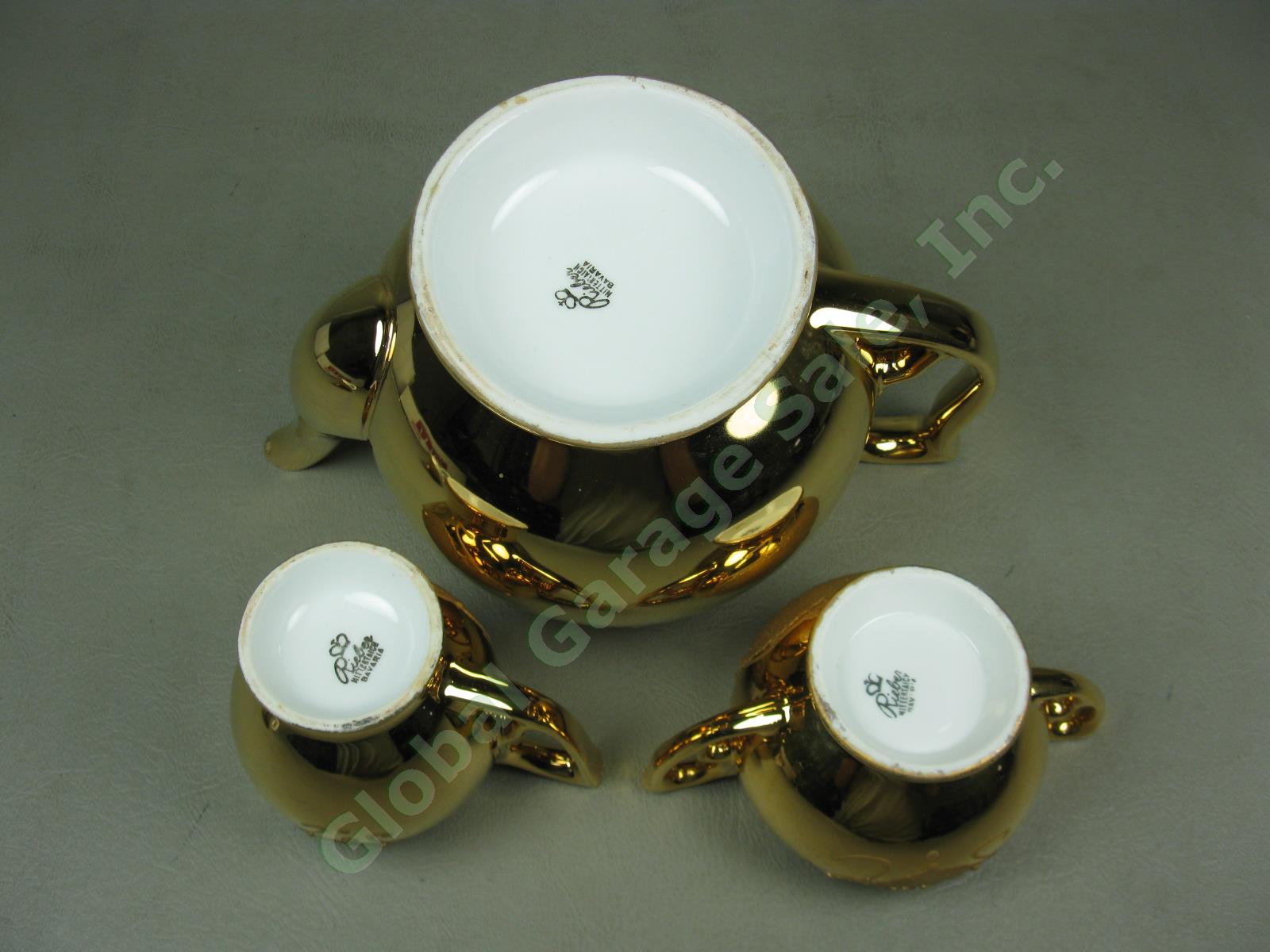 Vtg 29pc Rieber Mitterteich Bavaria Germany Gold Red Jewel Porcelain Tea Set NR! 10